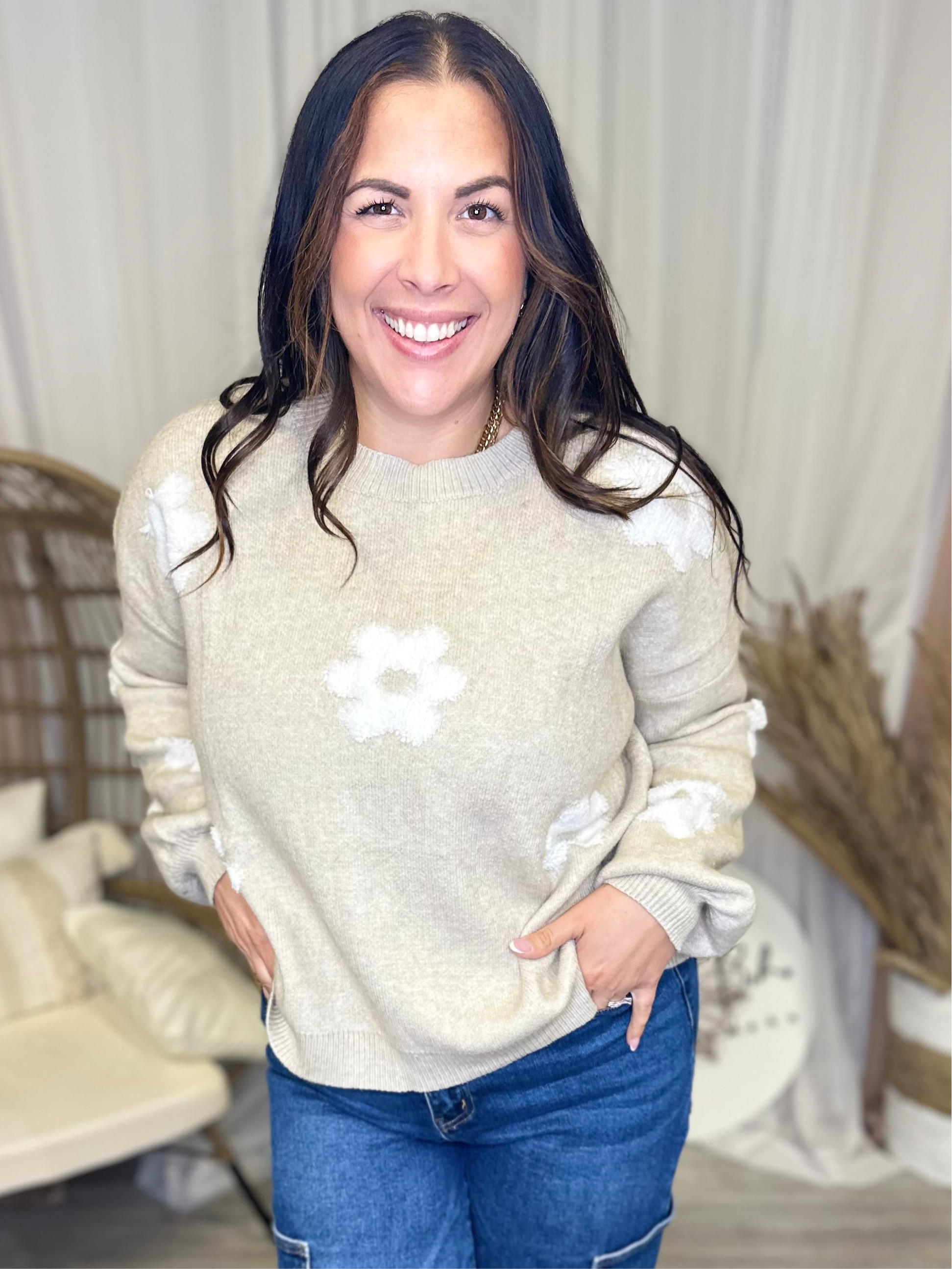 Bouquet Cropped Sweater-125 Sweater-Davi & Dani-Heathered Boho Boutique, Women's Fashion and Accessories in Palmetto, FL