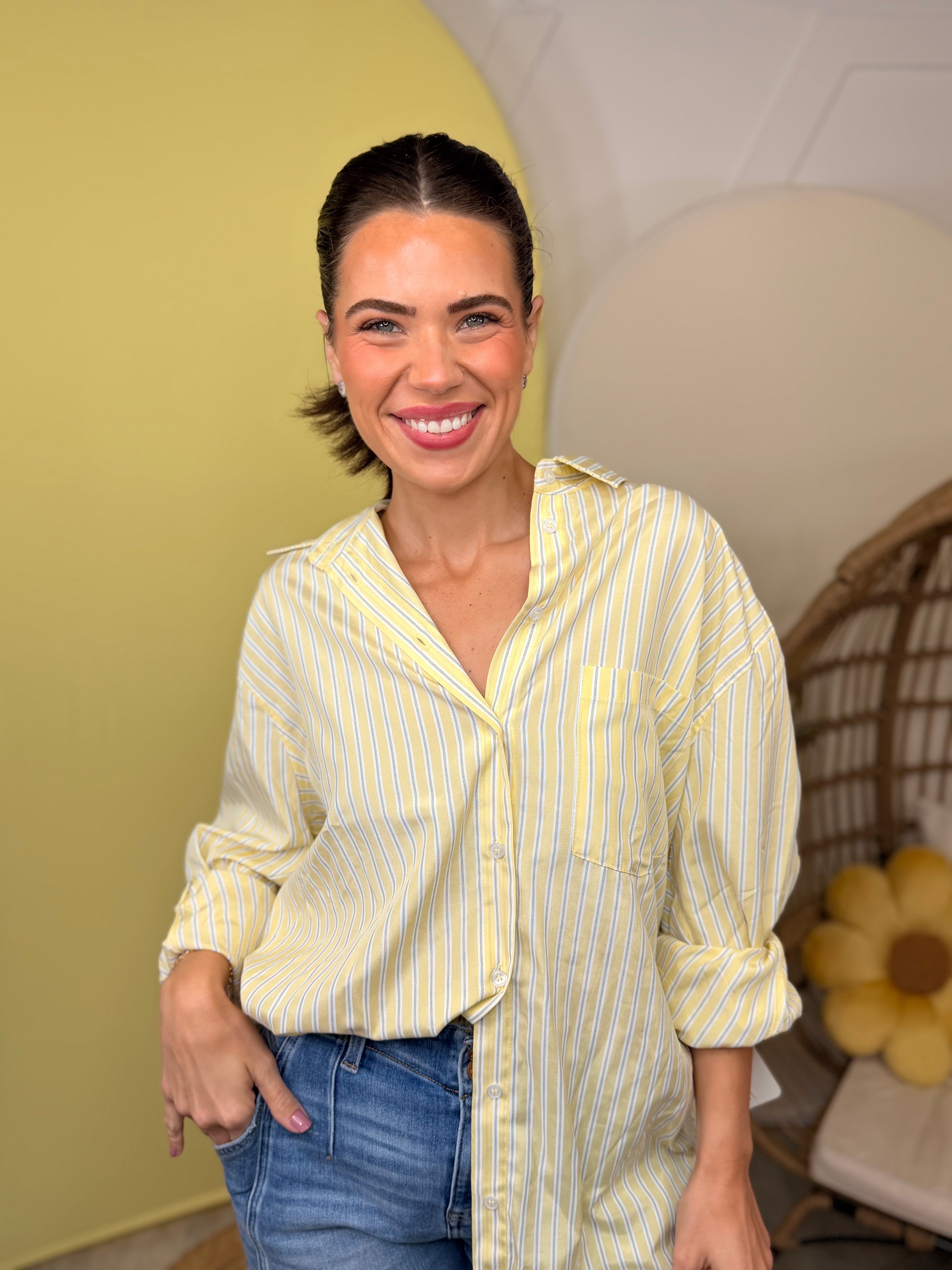 Classic Ease Button-Up Shirt-120 Long Sleeve Tops-WHITE BIRCH-Heathered Boho Boutique, Women's Fashion and Accessories in Palmetto, FL