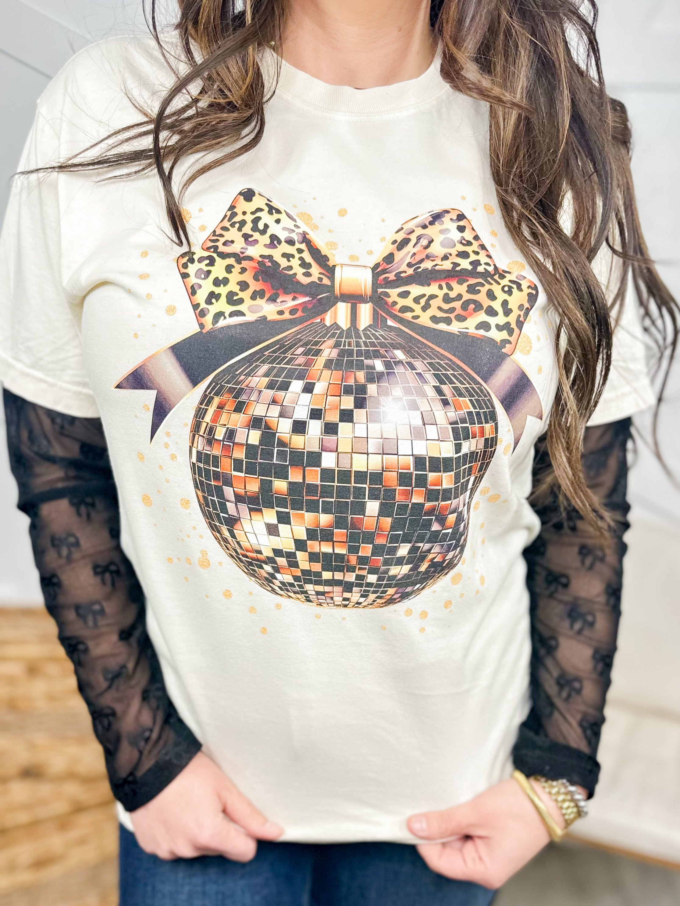 NYE Disco Ball Graphic Tee-130 Graphic Tees-Heathered Boho-Heathered Boho Boutique, Women's Fashion and Accessories in Palmetto, FL