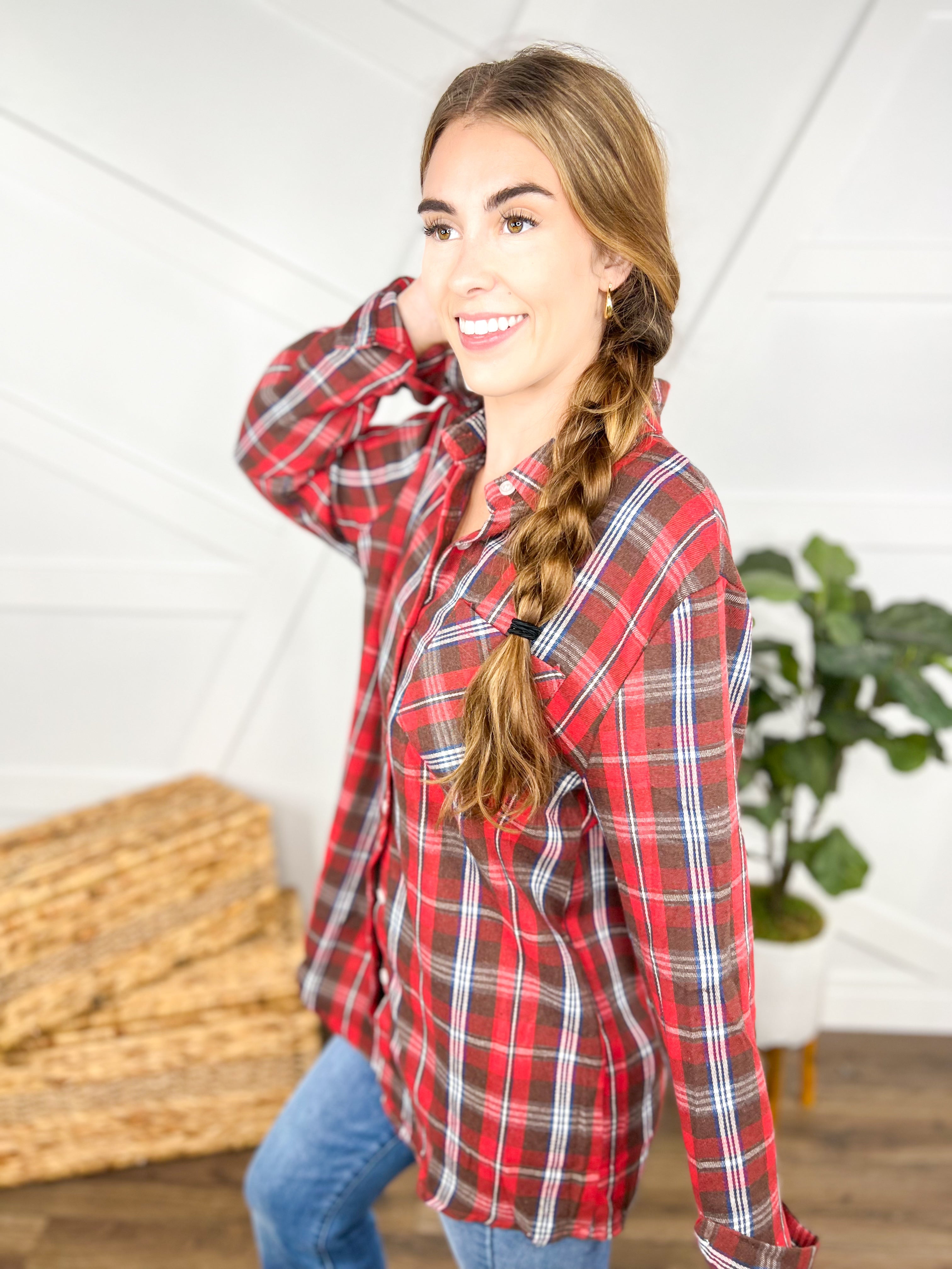 Fix It Flannel Top-120 Long Sleeve Tops-Adora-Heathered Boho Boutique, Women's Fashion and Accessories in Palmetto, FL