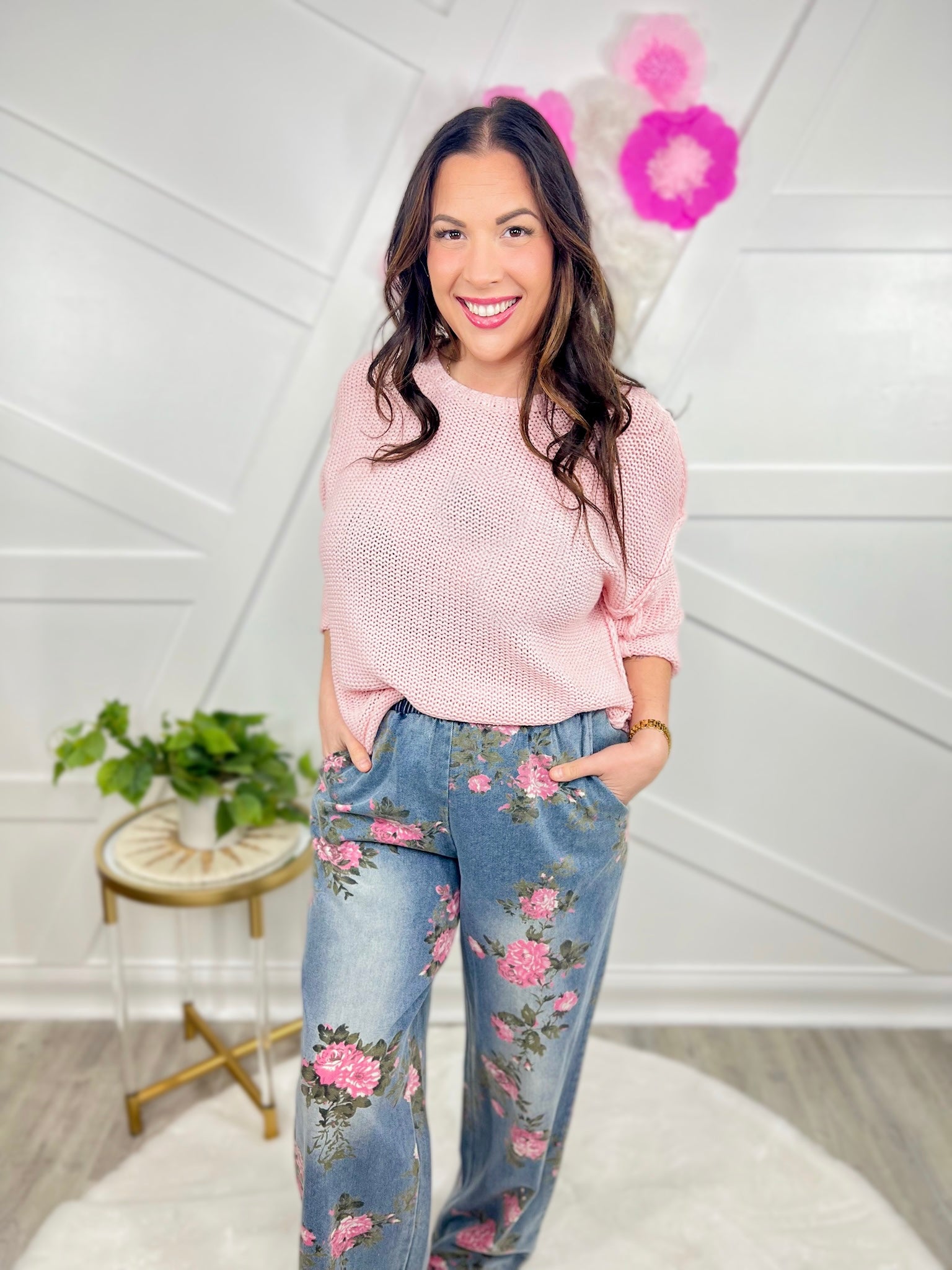 RESTOCK: Floral Lover Denim Pants-150 PANTS-BIBI-Heathered Boho Boutique, Women's Fashion and Accessories in Palmetto, FL