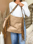 Sav Distressed Hobo Bag w/ Fringe Detail-320 Bags-Jen & Co.-Heathered Boho Boutique, Women's Fashion and Accessories in Palmetto, FL