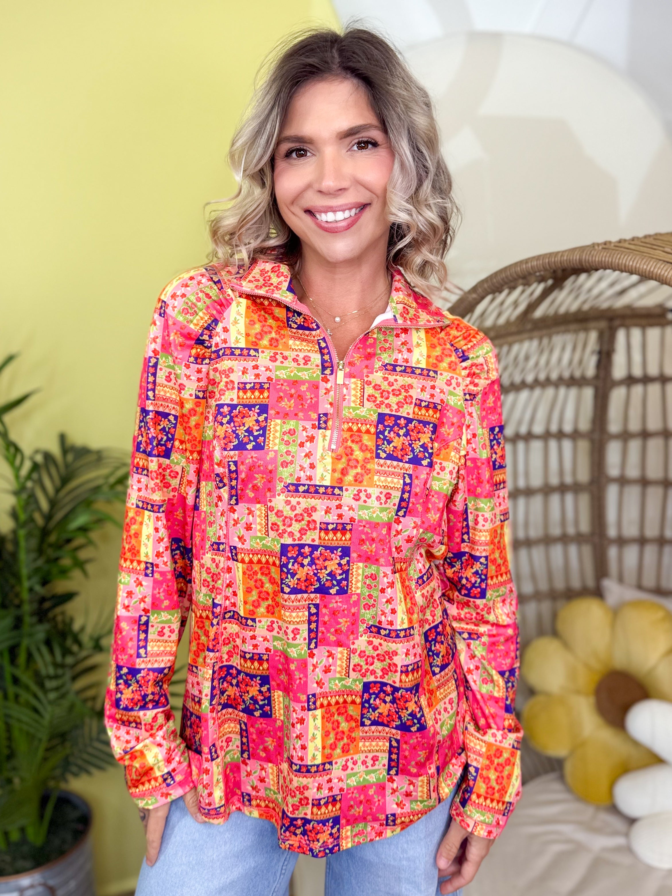 Patchwork Charm Top-120 Long Sleeve Tops-DEAR SCARLETT-Heathered Boho Boutique, Women's Fashion and Accessories in Palmetto, FL