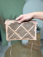 Laser Cut Geo Faux Leather Crossbody-320 Bags-Clovered Accessories-Heathered Boho Boutique, Women's Fashion and Accessories in Palmetto, FL