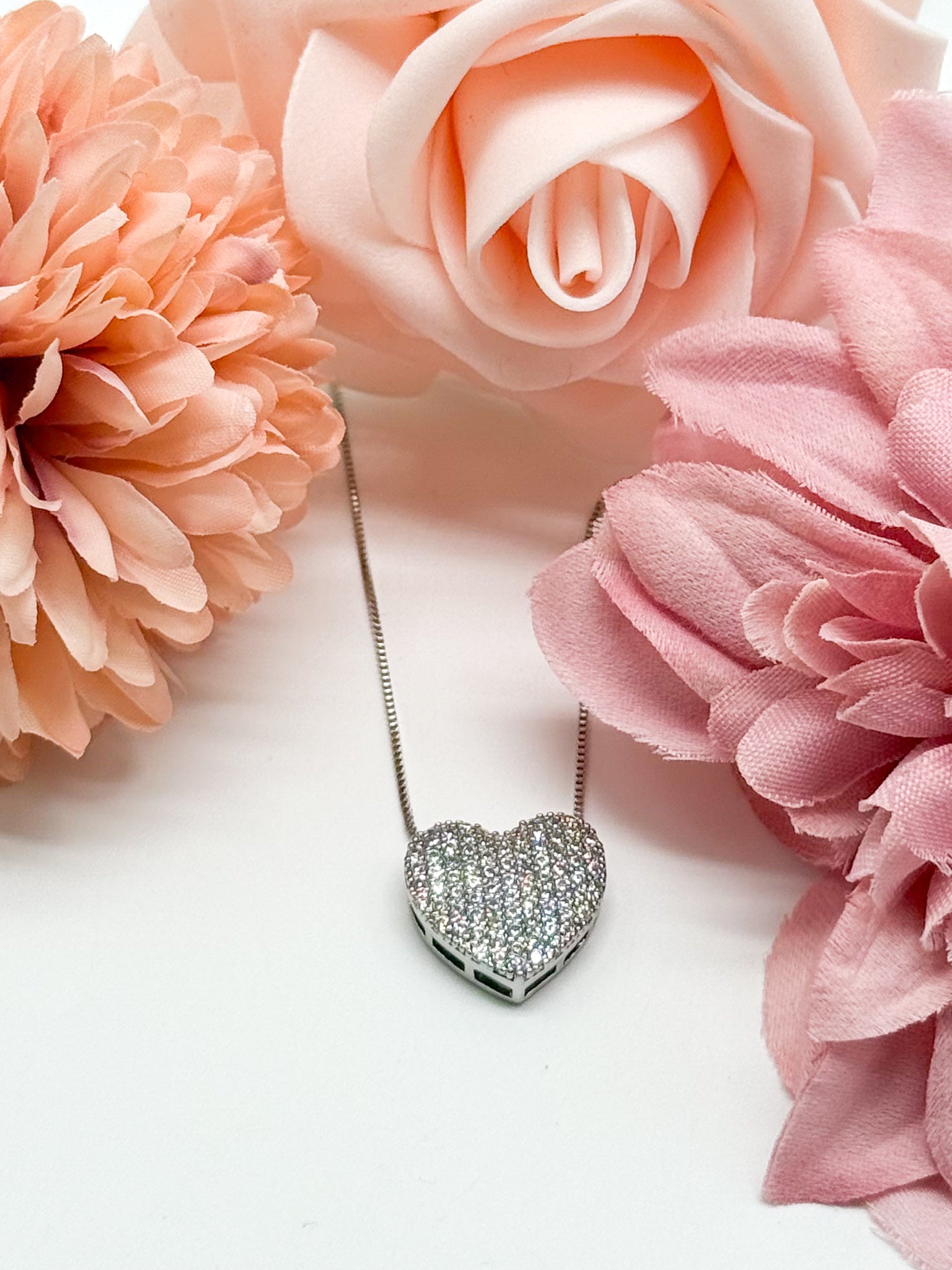CZ Heart Pave Flat Necklace-310 Jewelry-RM Manufacturing-Heathered Boho Boutique, Women's Fashion and Accessories in Palmetto, FL