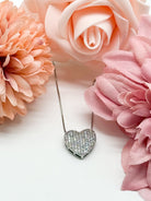 CZ Heart Pave Flat Necklace-310 Jewelry-RM Manufacturing-Heathered Boho Boutique, Women's Fashion and Accessories in Palmetto, FL