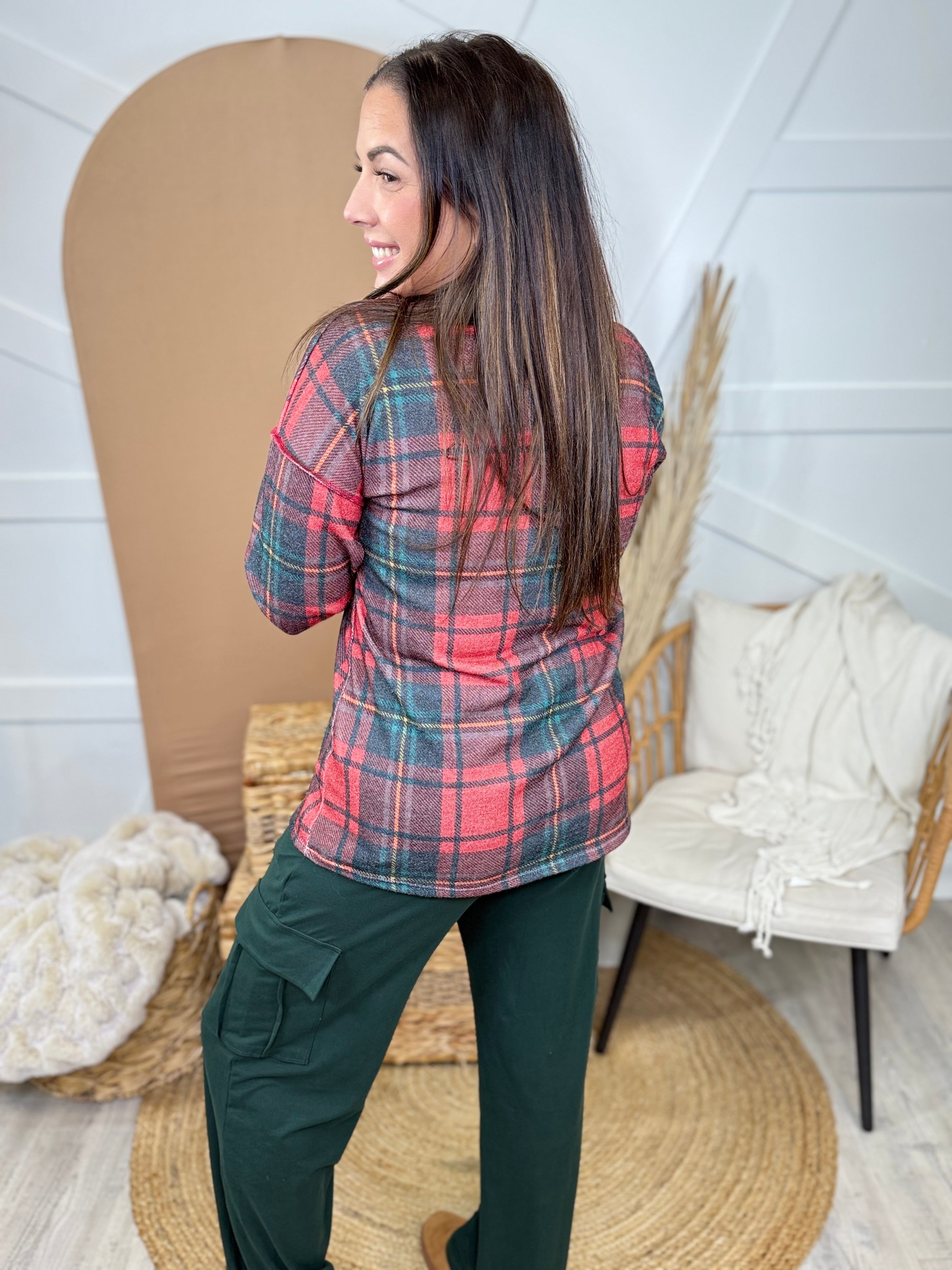 Gladly Plaid Long Sleeve Top-120 LONG SLEEVE TOPS-Heimish-Heathered Boho Boutique, Women's Fashion and Accessories in Palmetto, FL