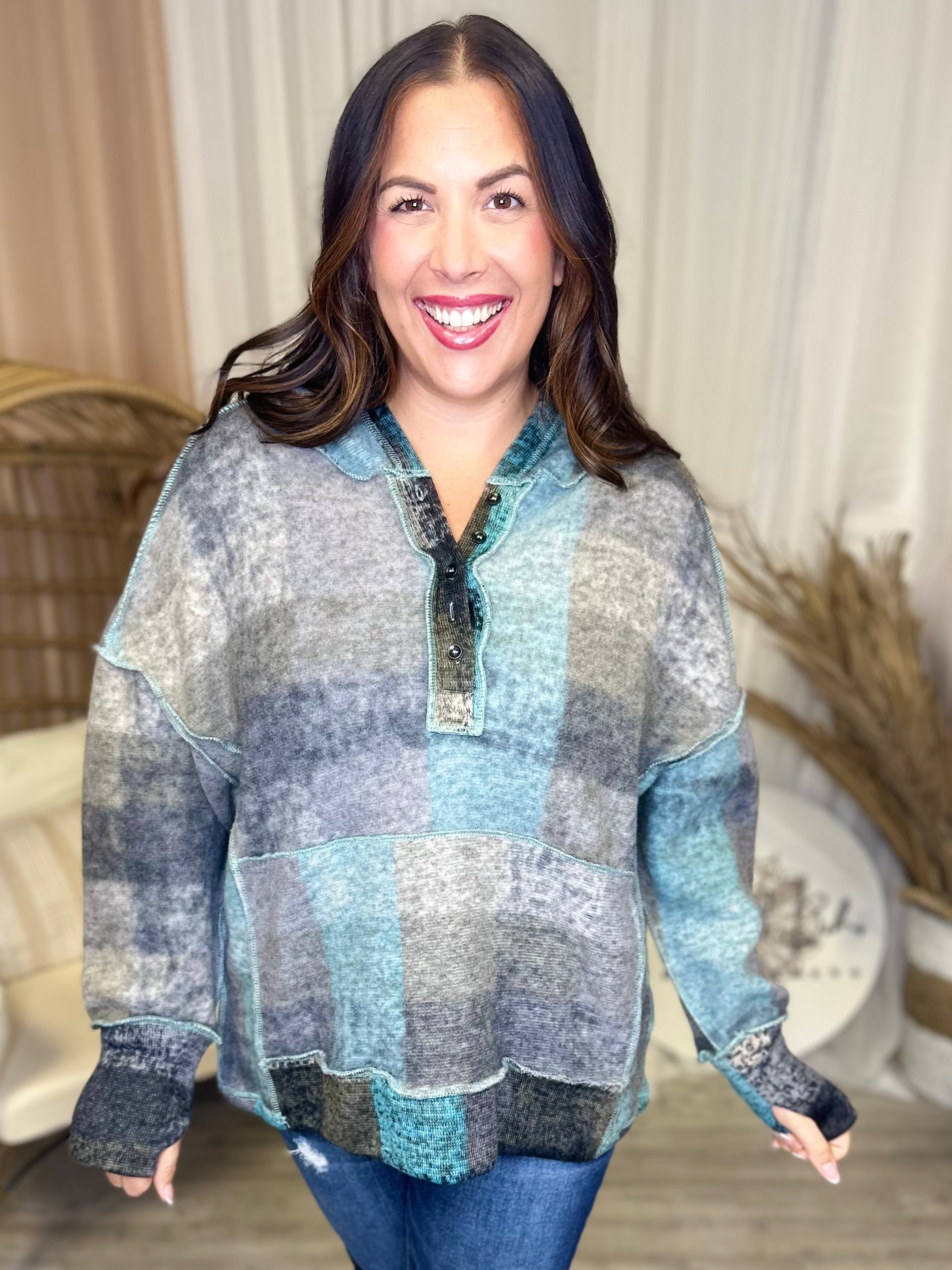 Double Take Full Size Plaid Hoodie-Sweaters-Trendsi-Heathered Boho Boutique, Women's Fashion and Accessories in Palmetto, FL