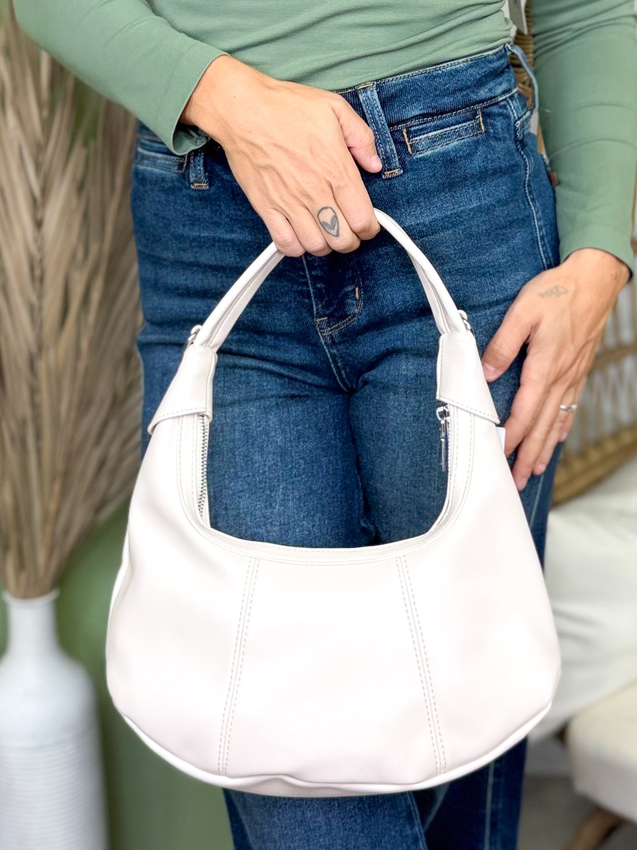 Faux Leather Round Multi Panel Hand Bag-320 Bags-Fame Accessories-Heathered Boho Boutique, Women's Fashion and Accessories in Palmetto, FL