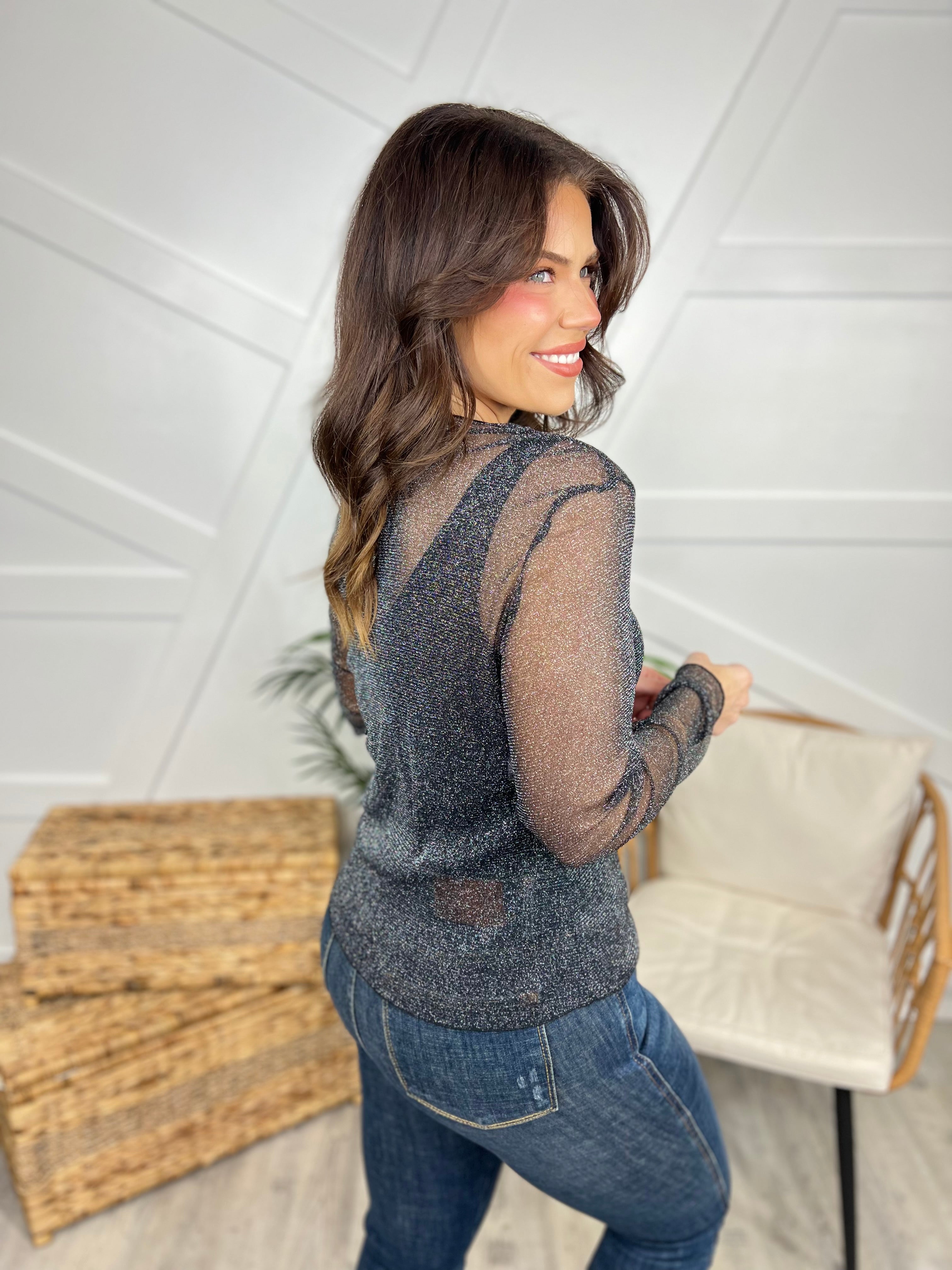 Dazzling Mesh Top-120 Long Sleeve Tops-Davi & Dani-Heathered Boho Boutique, Women's Fashion and Accessories in Palmetto, FL