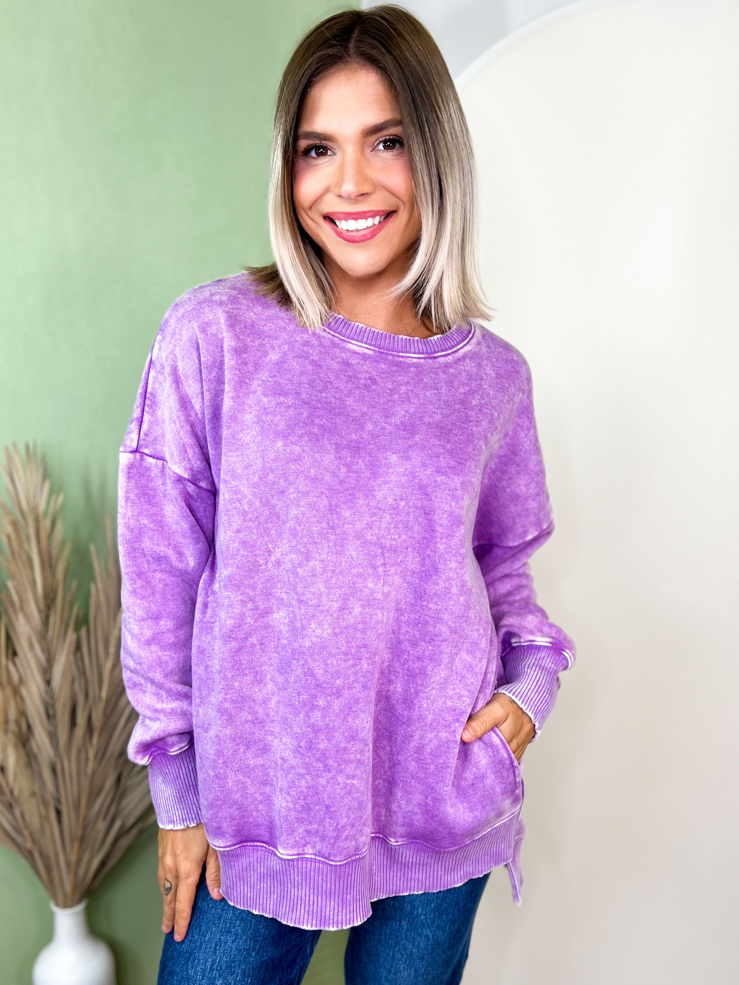 Restock: Picked Just for You Pullover-120 LONG SLEEVE TOPS-ZENANA-Heathered Boho Boutique, Women's Fashion and Accessories in Palmetto, FL