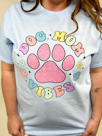 Dog Mom Vibes Graphic Tee-130 Graphic Tees-Heathered Boho-Heathered Boho Boutique, Women's Fashion and Accessories in Palmetto, FL