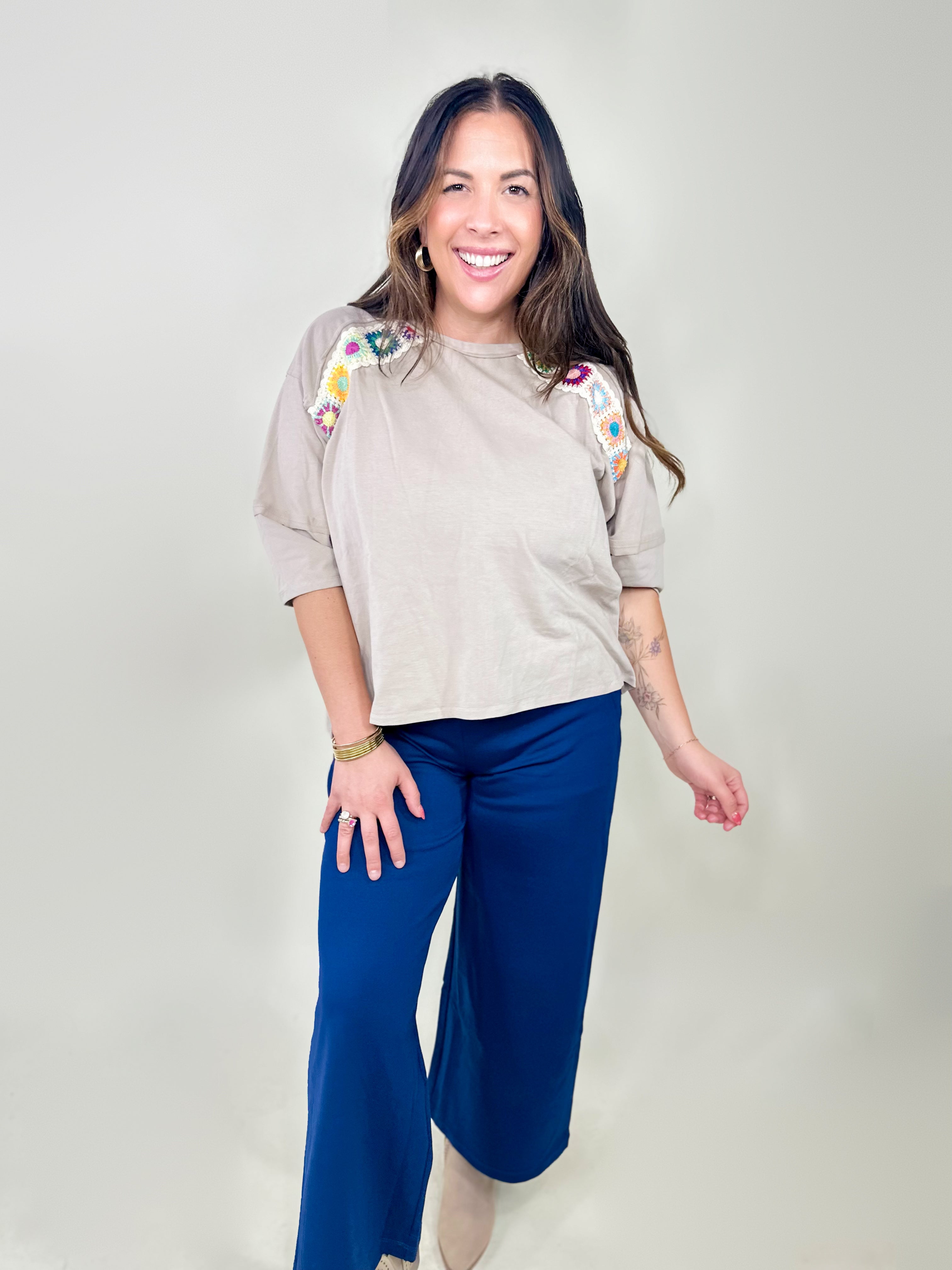 Office Day Trip Wide Leg Cropped Pants- Navy-150 PANTS-DEAR SCARLETT-Heathered Boho Boutique, Women's Fashion and Accessories in Palmetto, FL