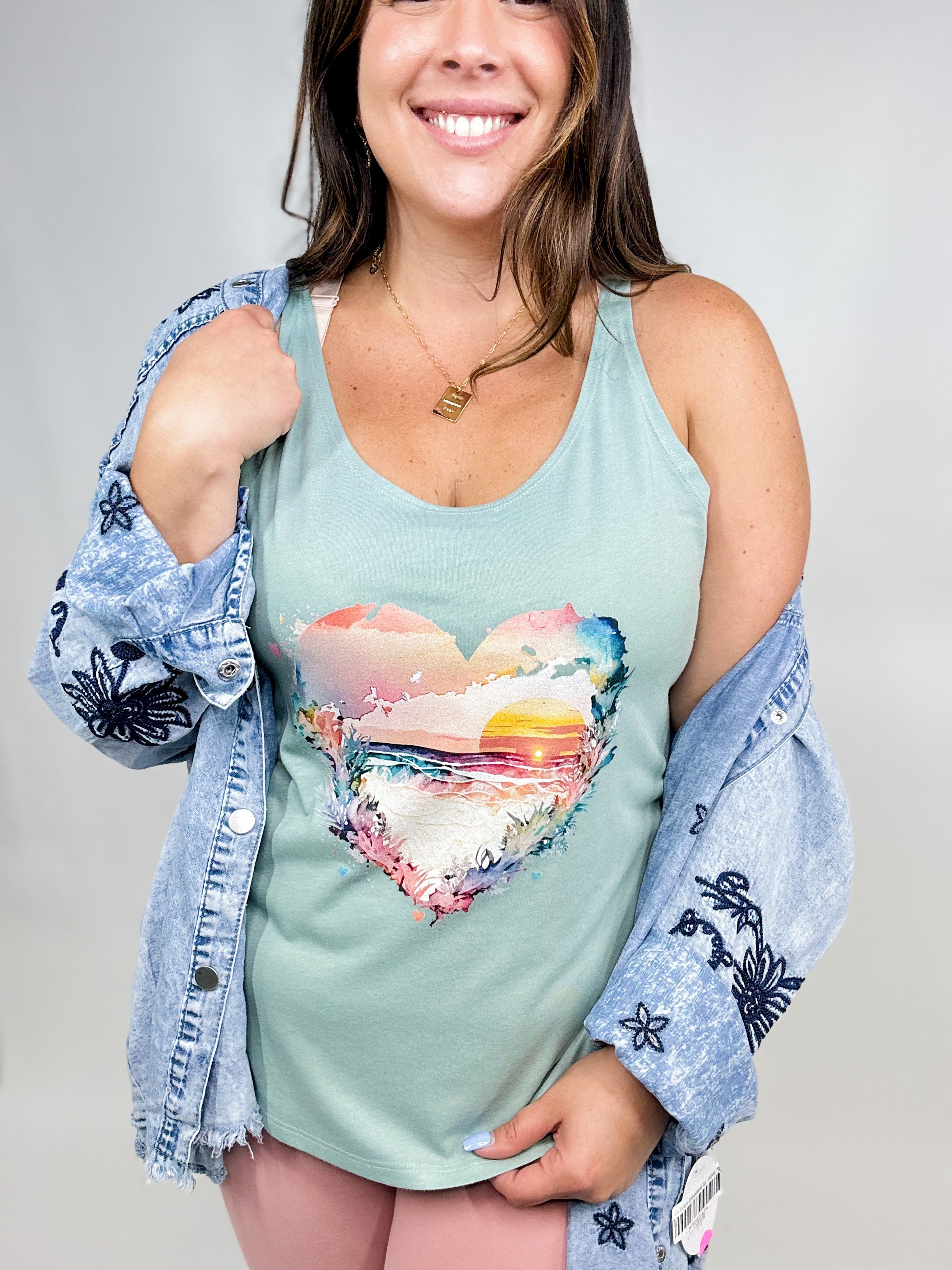 Sunset Waves in my Heart Graphic Tank-130 Graphic Tees-Heathered Boho-Heathered Boho Boutique, Women's Fashion and Accessories in Palmetto, FL