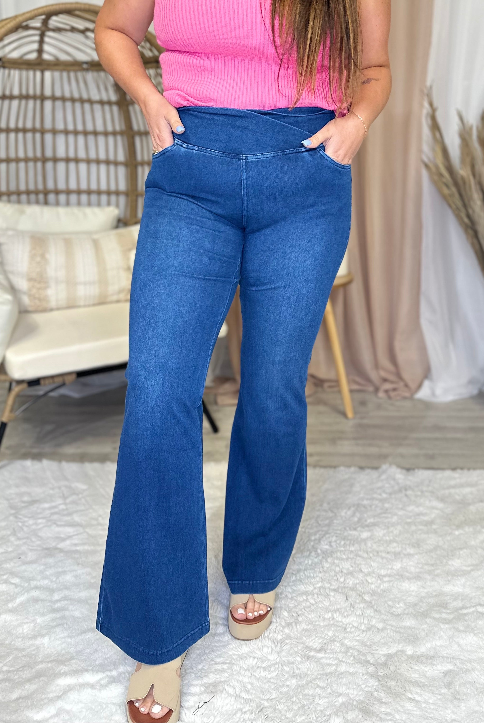 Like Magic Stretch Denim Flare Pants-150 PANTS-Rae Mode-Heathered Boho Boutique, Women's Fashion and Accessories in Palmetto, FL