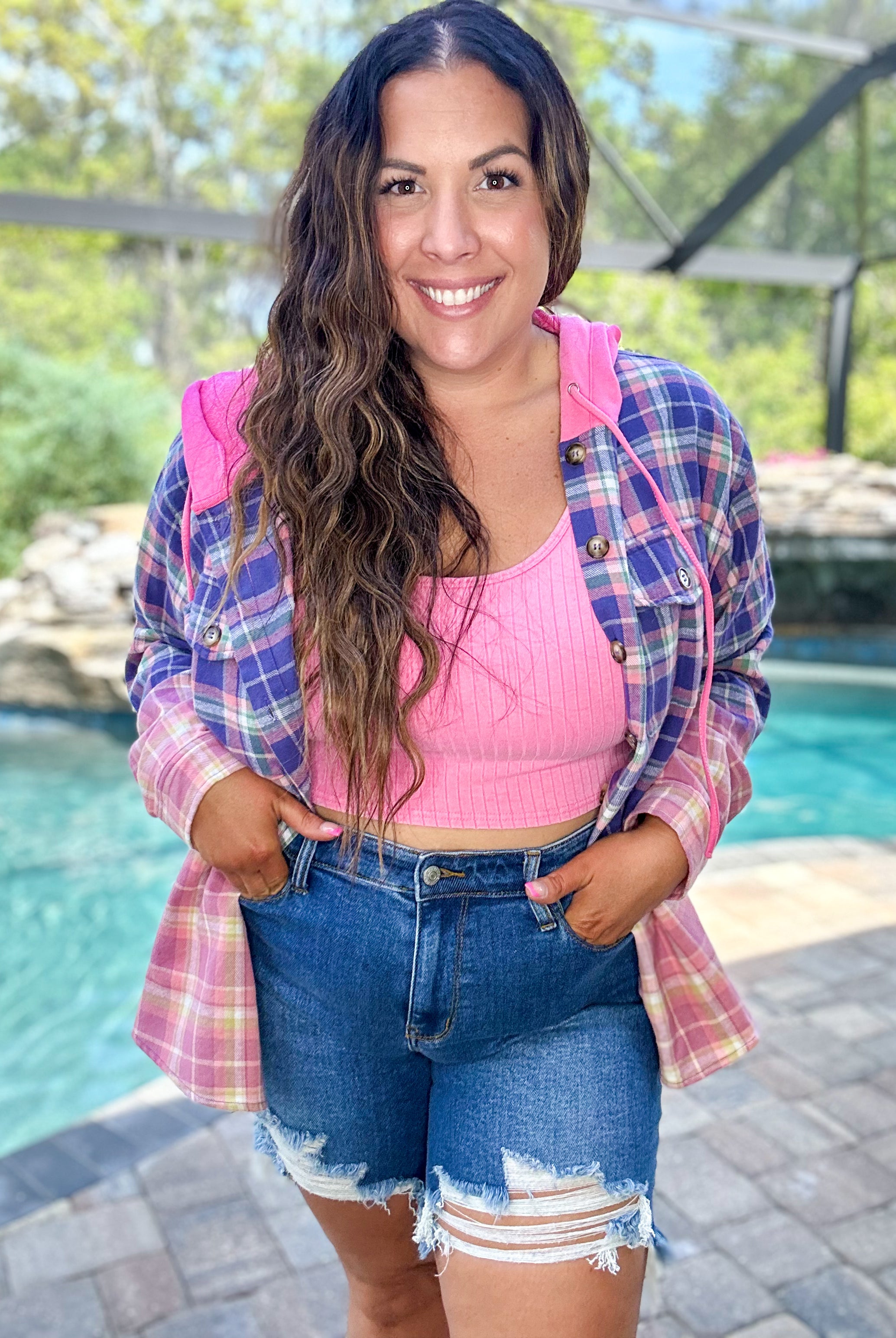RESTOCK : Bet On It Dipped Dye Hooded Flannel-210 Hoodies-White Birch-Heathered Boho Boutique, Women's Fashion and Accessories in Palmetto, FL