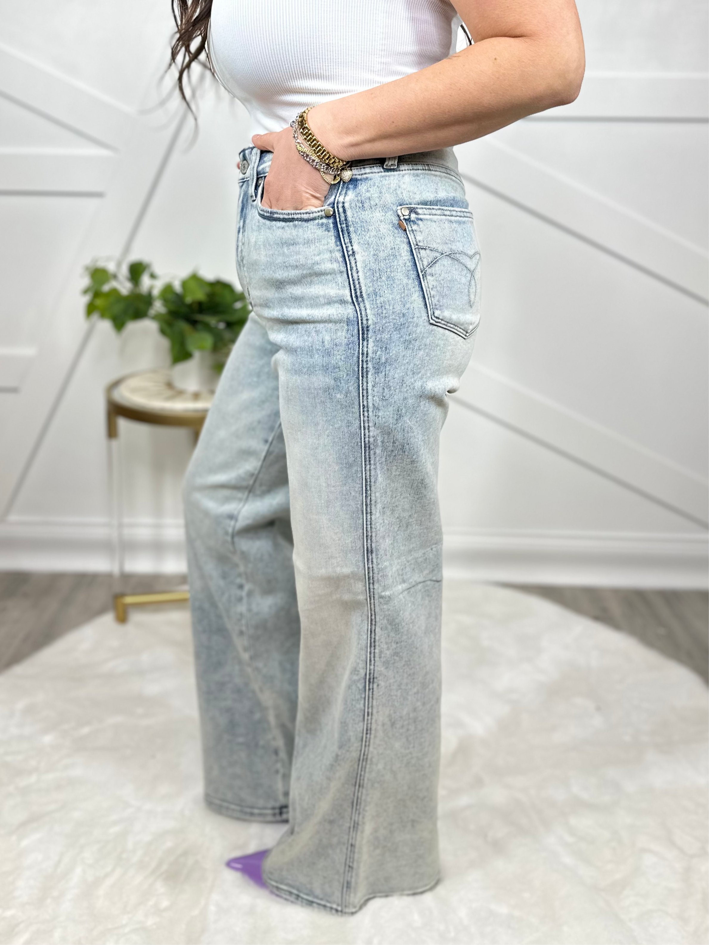 Timeless Tummy Control Wide Leg by Judy Blue-190 Jeans-Judy Blue-Heathered Boho Boutique, Women's Fashion and Accessories in Palmetto, FL