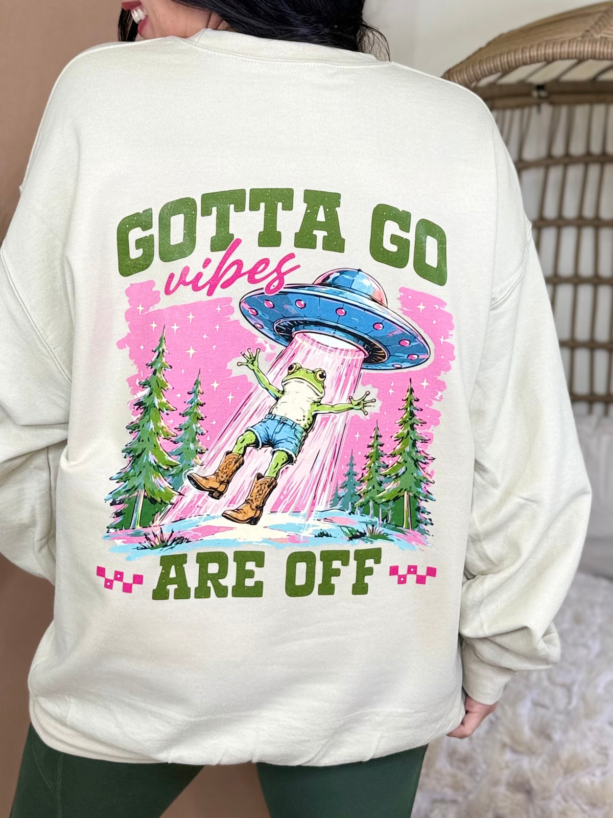 Gotta Go, Vibes are Off w/ Pocket Graphic Sweatshirt-130 Graphic Tees-Heathered Boho-Heathered Boho Boutique, Women's Fashion and Accessories in Palmetto, FL