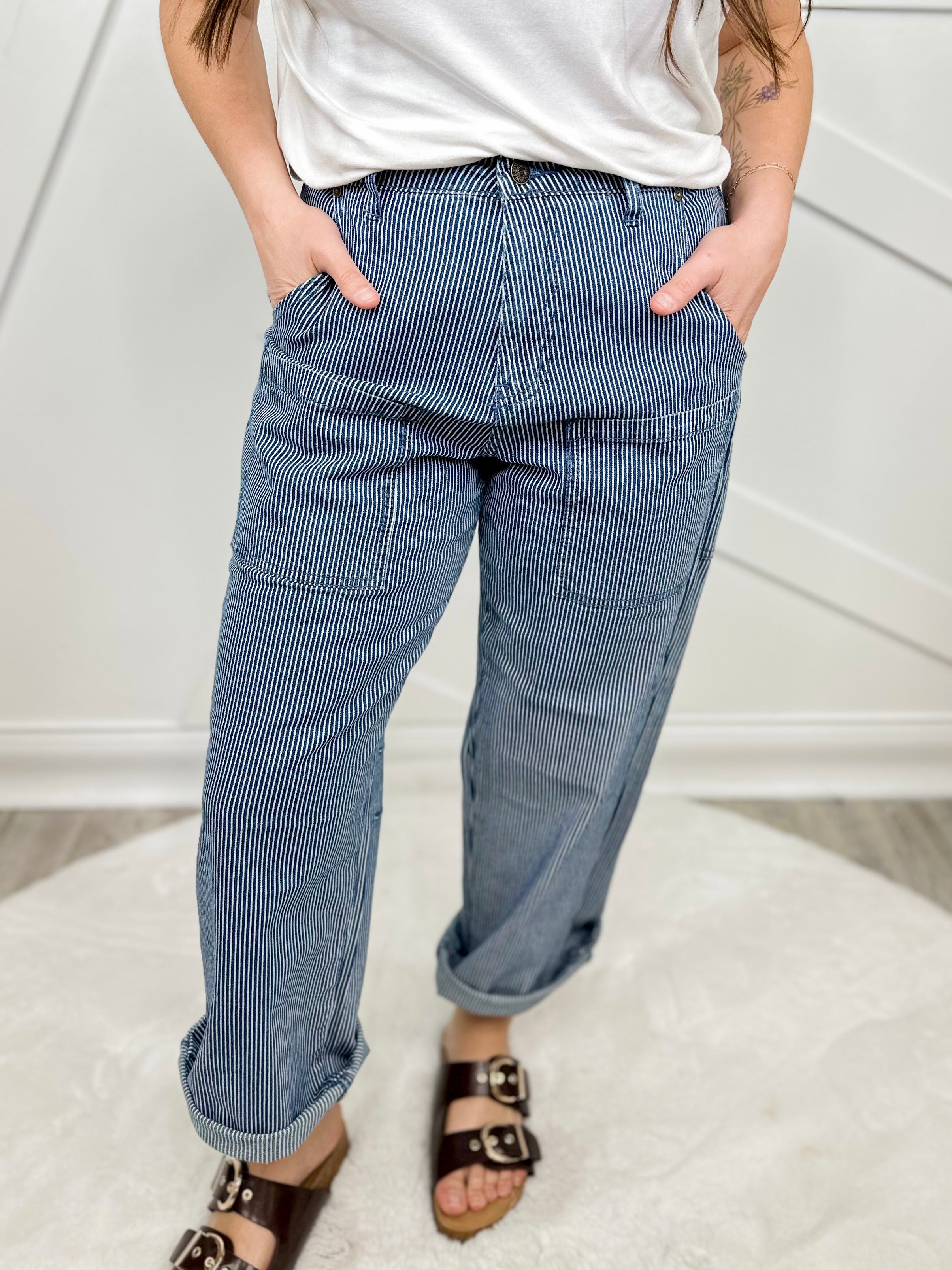 Beauty Within The Stripes Barrel Jeans-190 JEANS-SPECIAL A-Heathered Boho Boutique, Women's Fashion and Accessories in Palmetto, FL