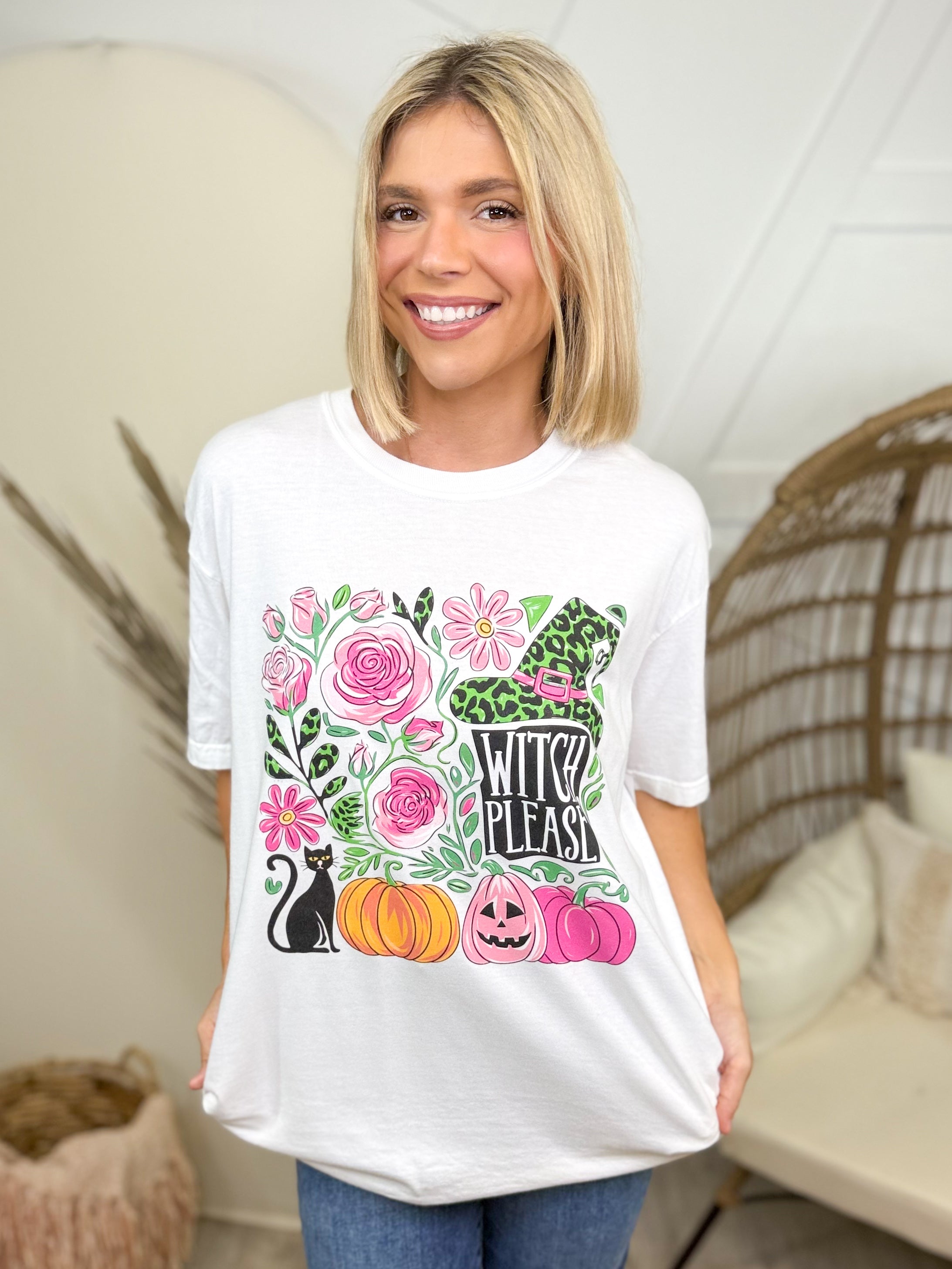Witch Please Graphic Tee-130 Graphic Tees-Heathered Boho-Heathered Boho Boutique, Women's Fashion and Accessories in Palmetto, FL