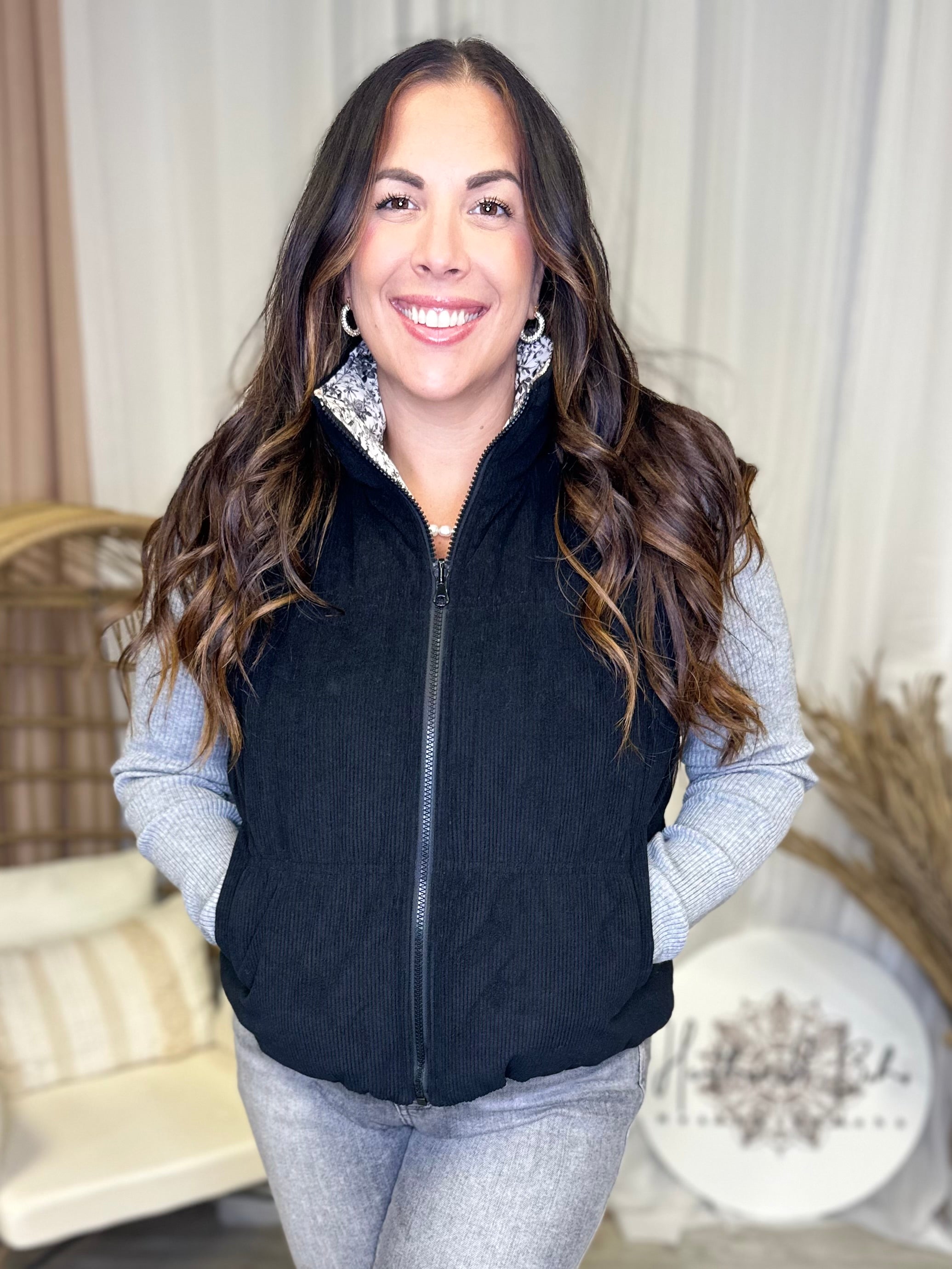 Very Demure Reversible Vest-200 Jackets/Shackets-Southern Grace-Heathered Boho Boutique, Women's Fashion and Accessories in Palmetto, FL