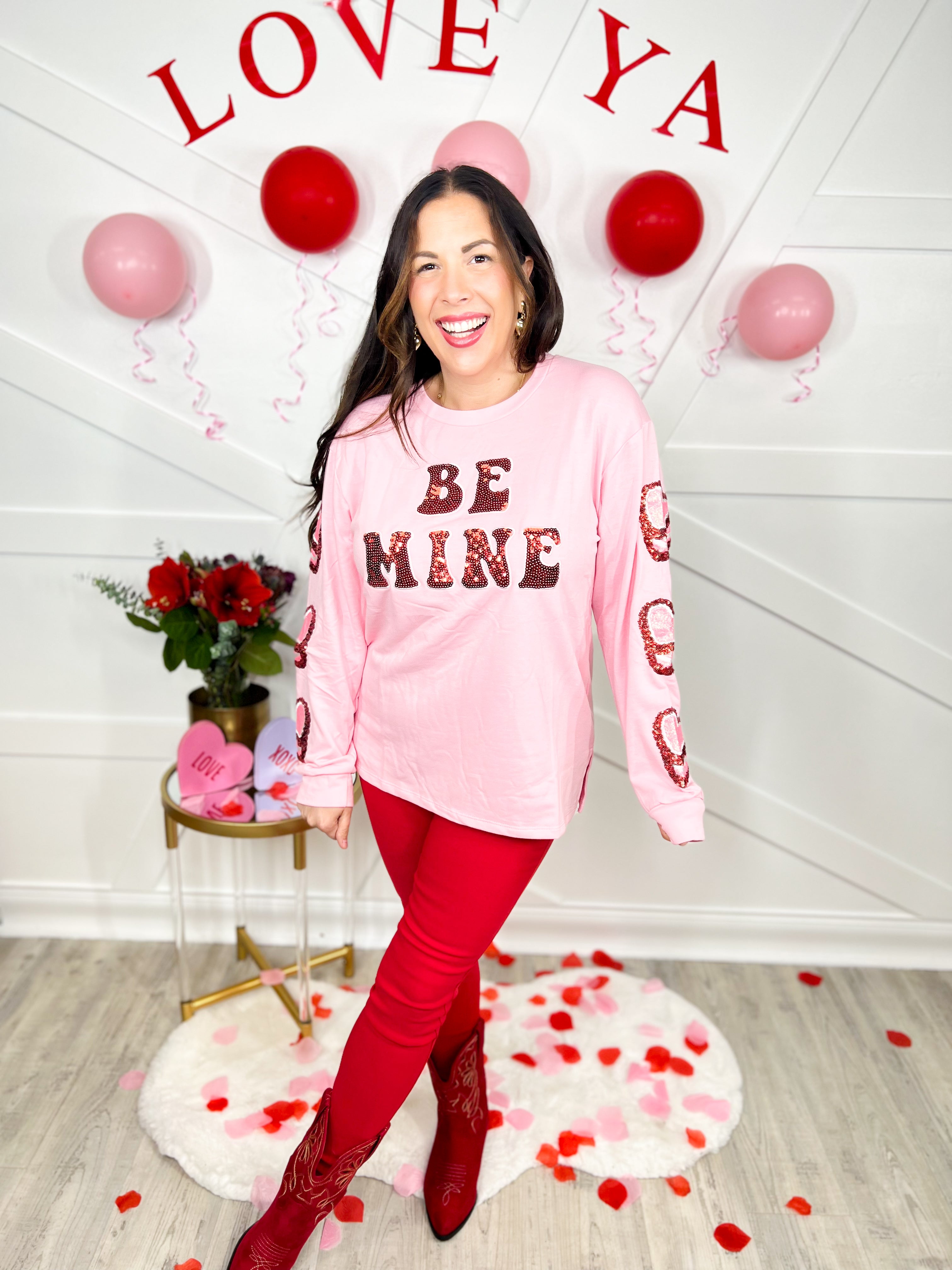 Be Mine Sweatshirt-120 Long Sleeve Tops-Southern Grace-Heathered Boho Boutique, Women's Fashion and Accessories in Palmetto, FL