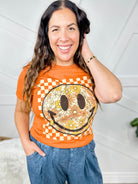 Autumn Checkered Smiley Graphic Tee-130 Graphic Tees-Heathered Boho-Heathered Boho Boutique, Women's Fashion and Accessories in Palmetto, FL