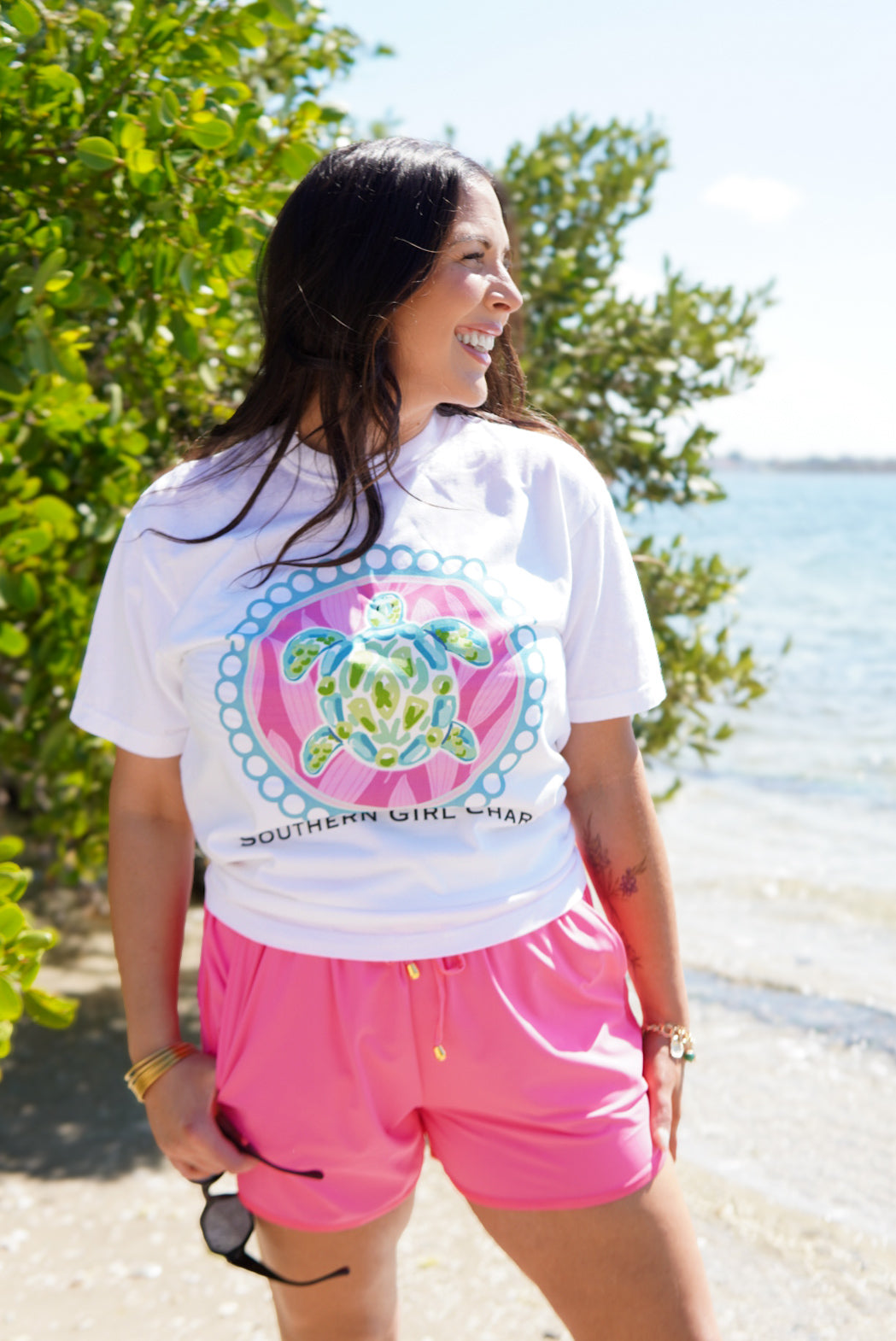 Southern Girl Charm Turtle Graphic Tee - White-130 Graphic Tees-Heathered Boho-Heathered Boho Boutique, Women's Fashion and Accessories in Palmetto, FL