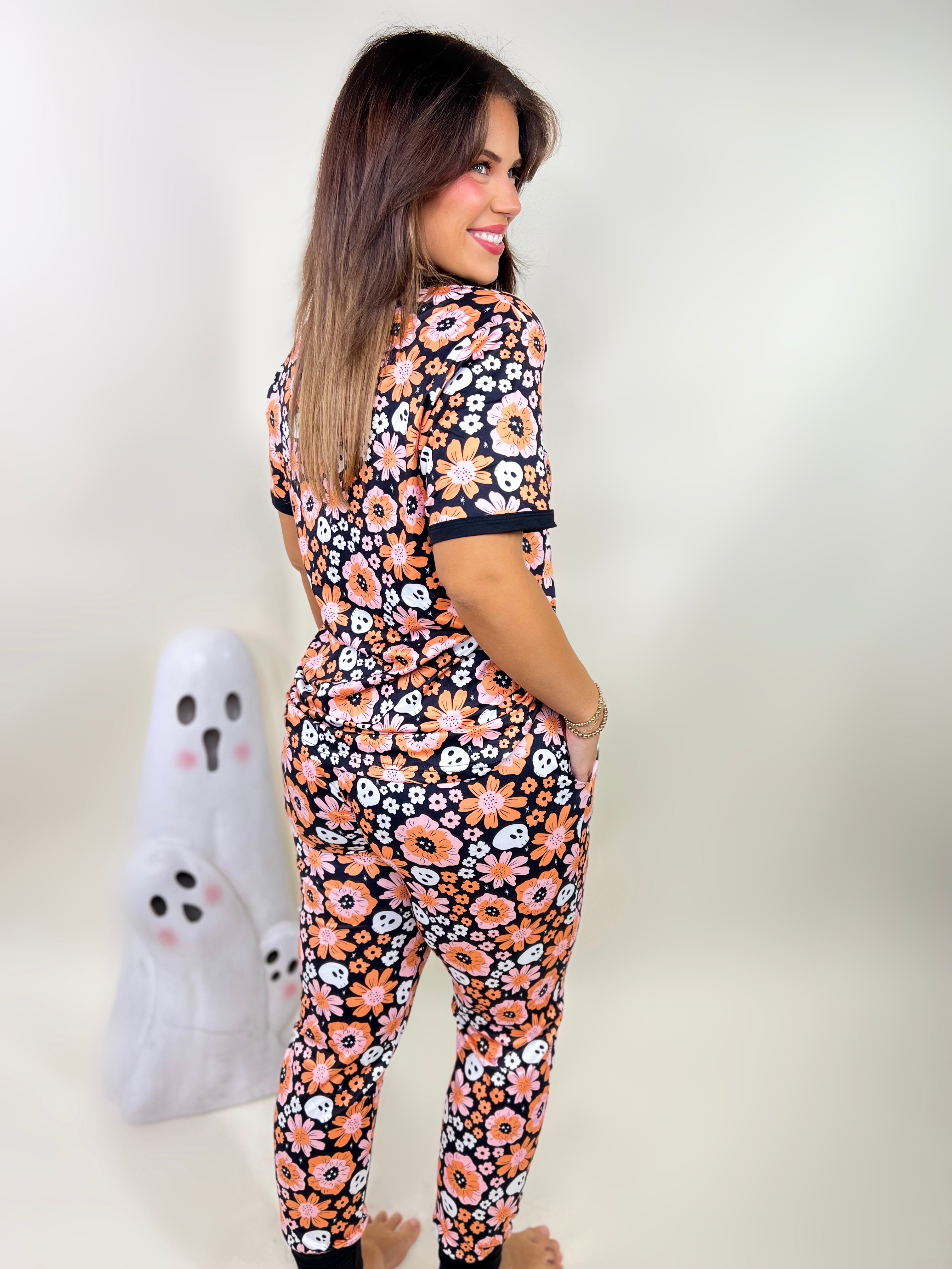 Boho Floral Halloween PJ Set-240 Activewear/Sets-Shirley & Stone-Heathered Boho Boutique, Women's Fashion and Accessories in Palmetto, FL