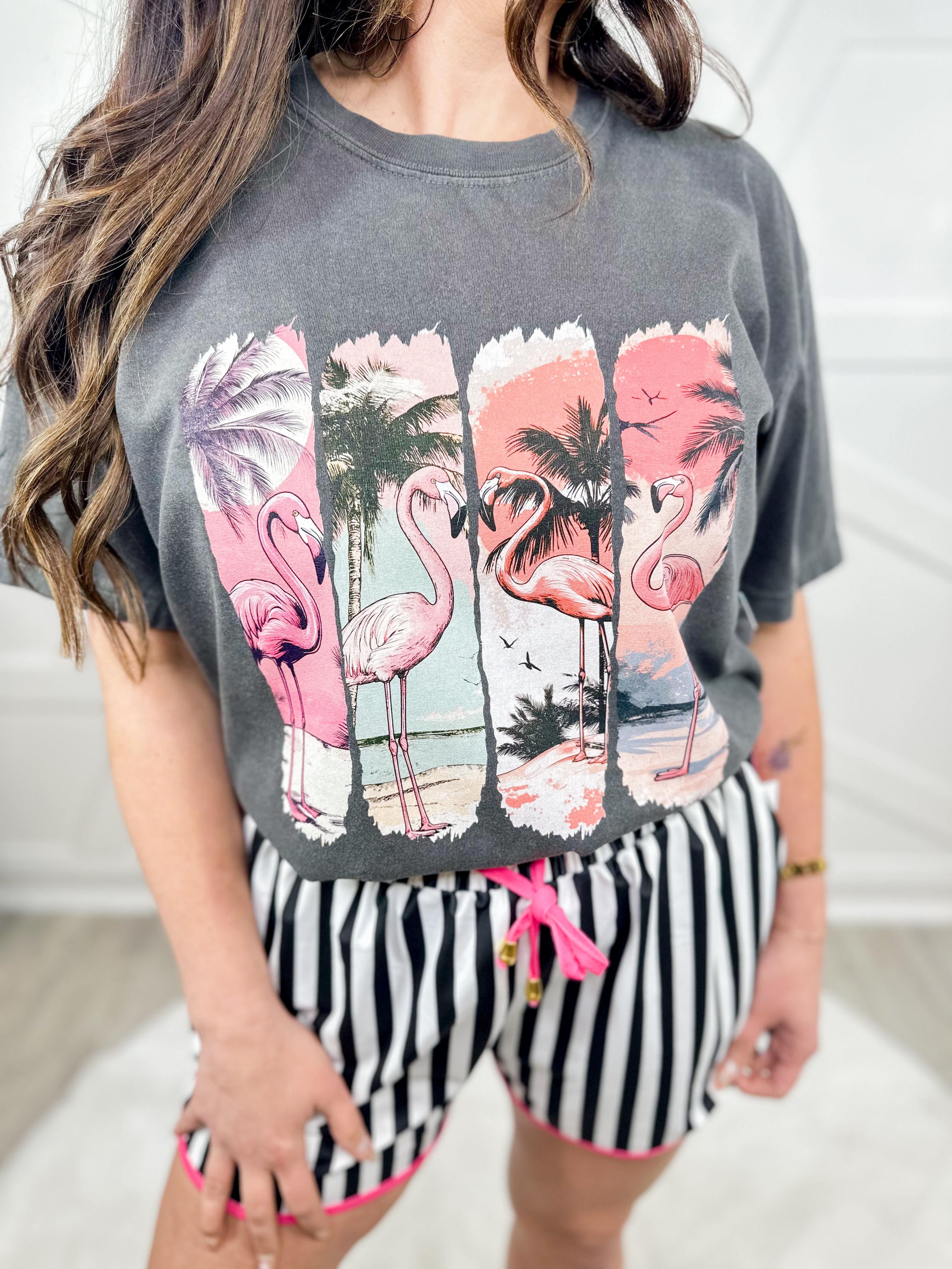 4 Flamingo Summer Graphic Tee-130 Graphic Tees-Heathered Boho-Heathered Boho Boutique, Women's Fashion and Accessories in Palmetto, FL