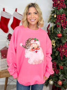 Leopard Hat Santa Graphic Sweatshirt-125 Sweater-Heathered Boho-Heathered Boho Boutique, Women's Fashion and Accessories in Palmetto, FL
