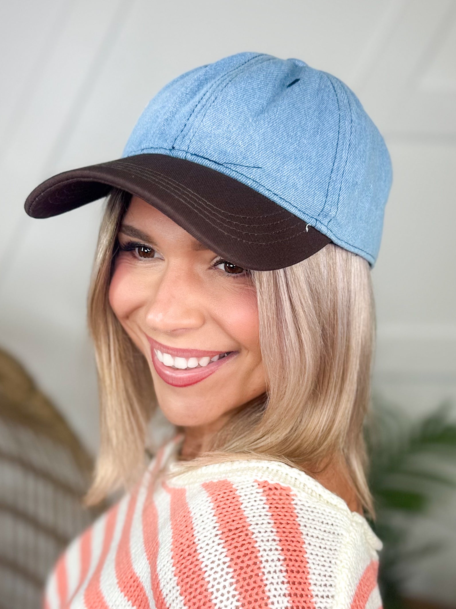 Two Tone Denim Cap-330 Headwear-Fame Accessories-Heathered Boho Boutique, Women's Fashion and Accessories in Palmetto, FL