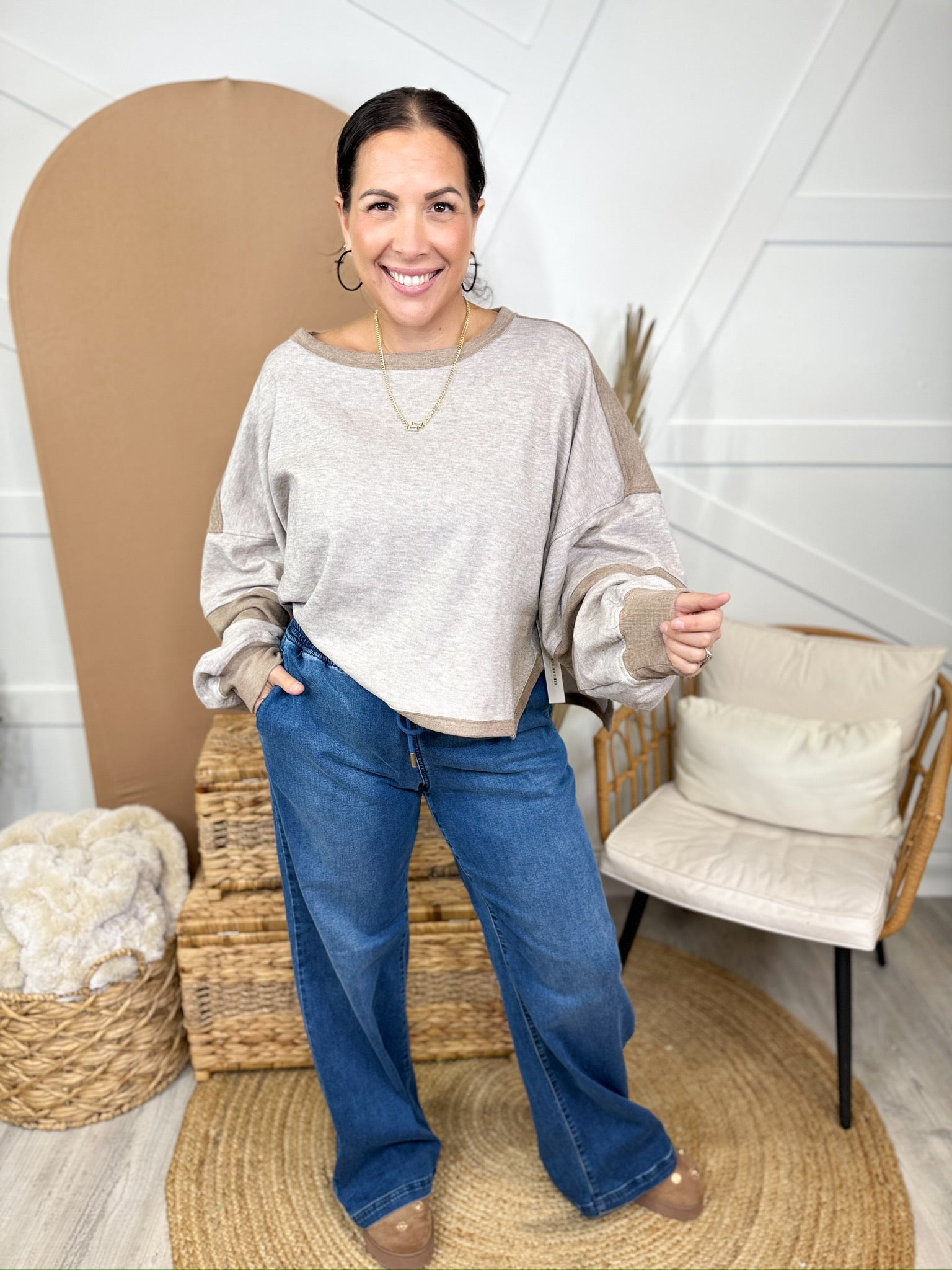 Your Turn Long Sleeve Top-120 LONG SLEEVE TOPS-WHITE BIRCH-Heathered Boho Boutique, Women's Fashion and Accessories in Palmetto, FL