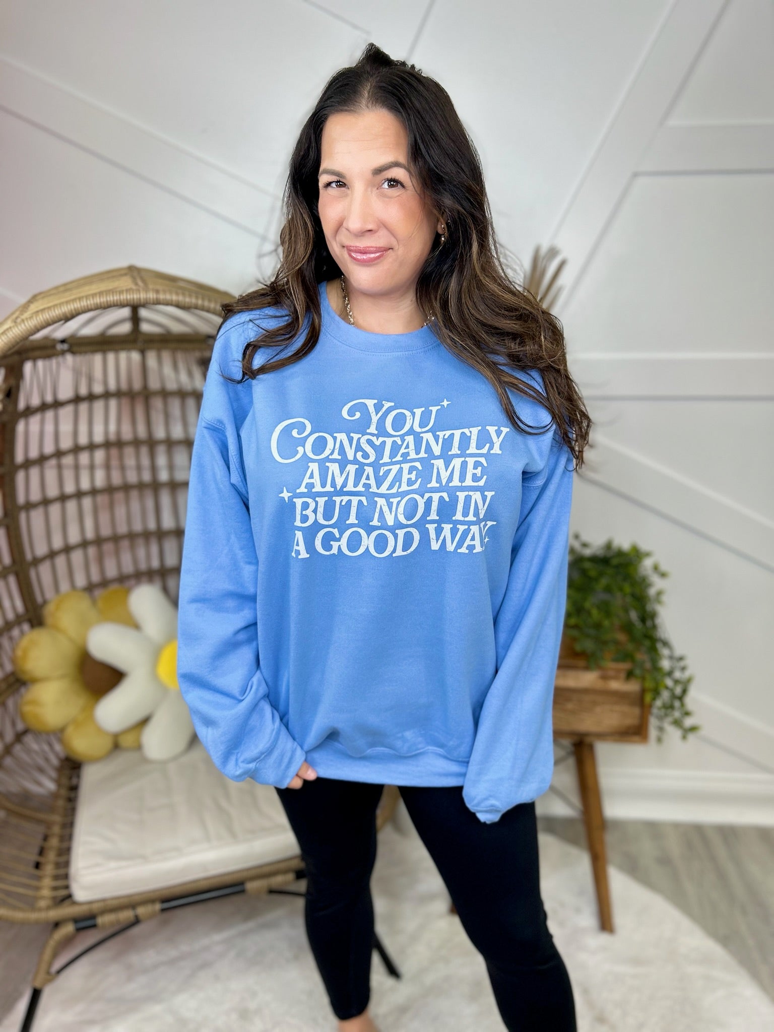 Constantly Amaze Me Graphic Sweatshirt-130 Graphic Tees-Heathered Boho-Heathered Boho Boutique, Women's Fashion and Accessories in Palmetto, FL