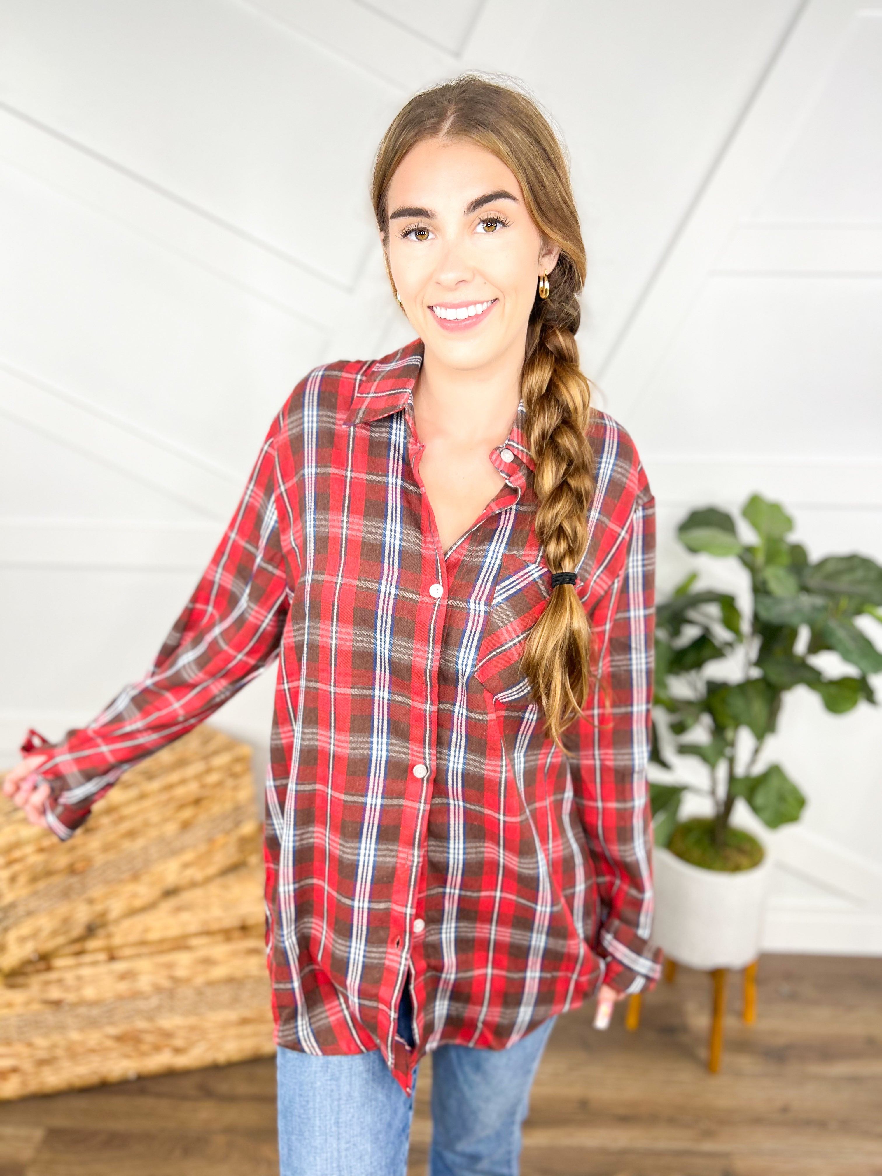 Fix It Flannel Top-120 Long Sleeve Tops-Adora-Heathered Boho Boutique, Women's Fashion and Accessories in Palmetto, FL