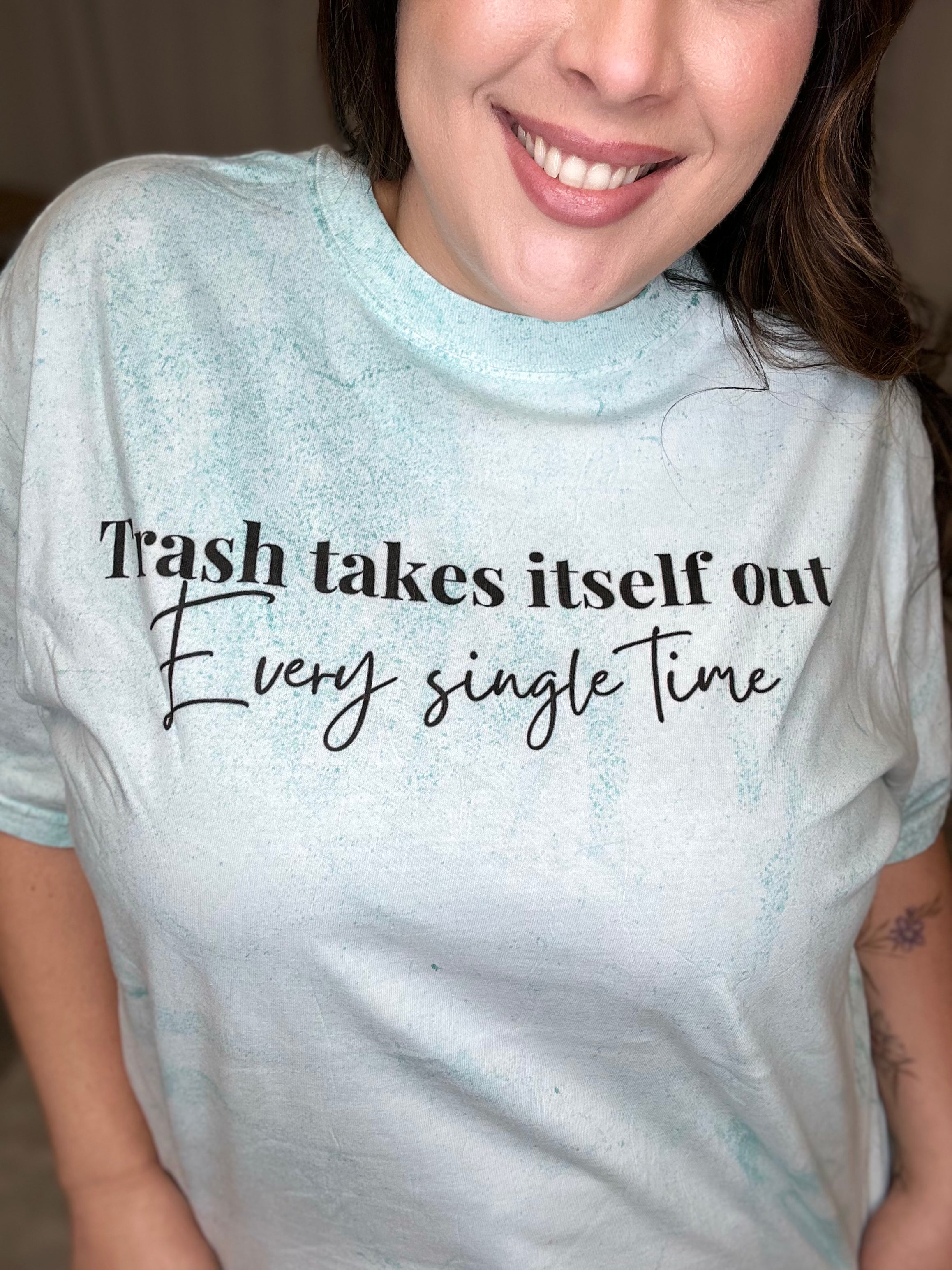 Trash Takes Itself Out Graphic Tee-130 Graphic Tees-Heathered Boho-Heathered Boho Boutique, Women's Fashion and Accessories in Palmetto, FL