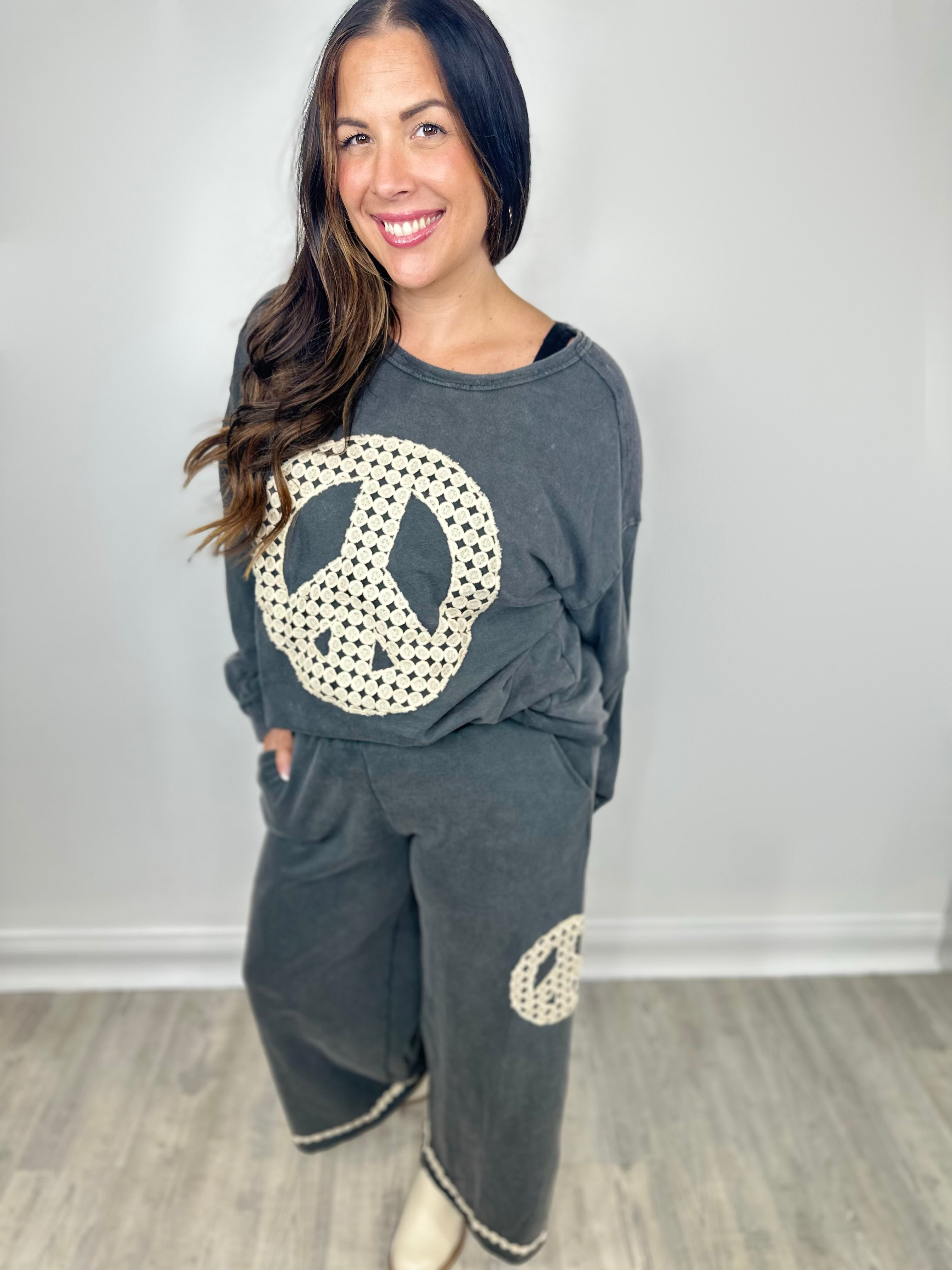 Peace Out Pullover-120 Long Sleeve Tops-Umgee-Heathered Boho Boutique, Women's Fashion and Accessories in Palmetto, FL