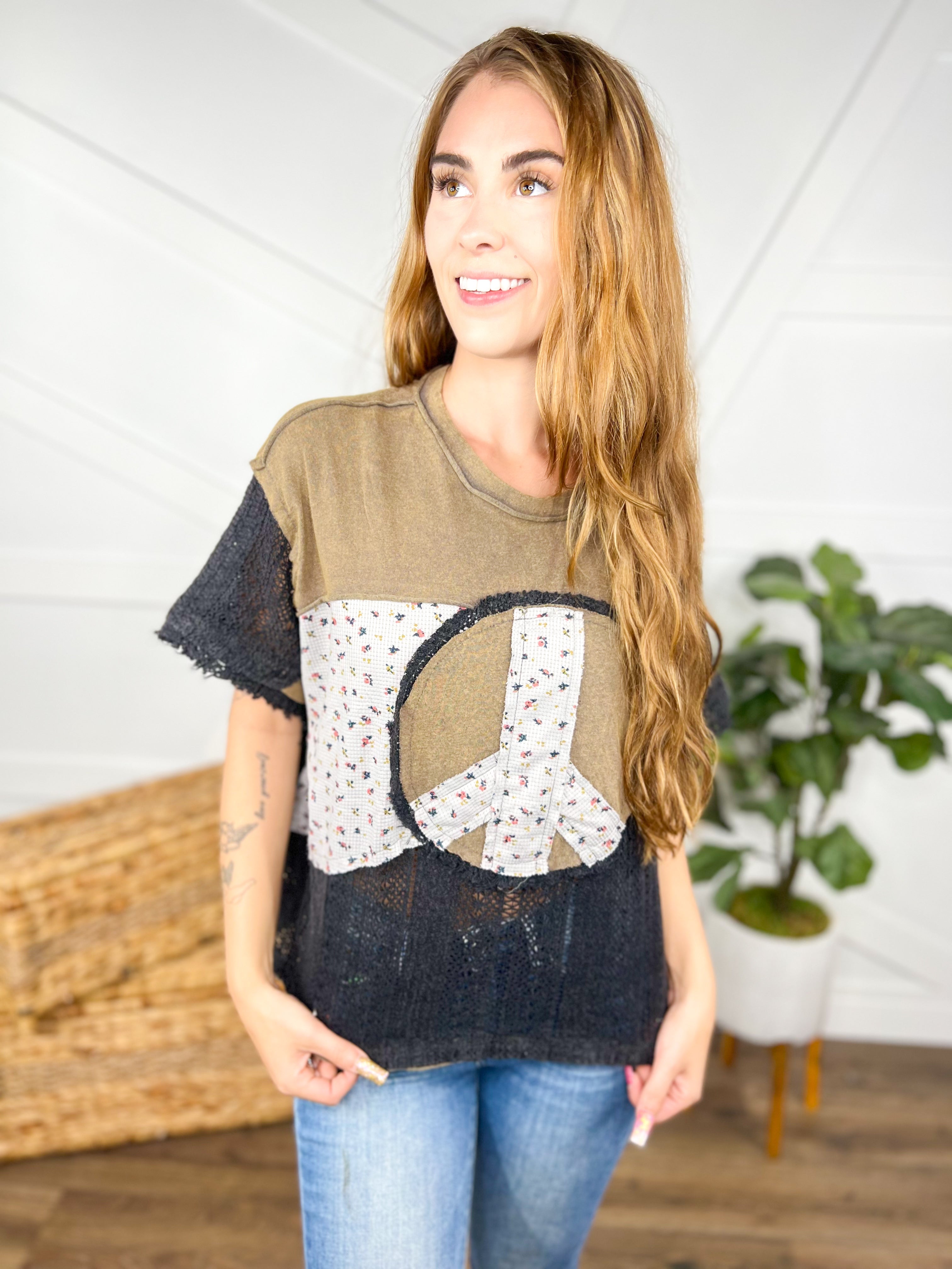 Peace Be With You Top-110 Short Sleeve Top-POL-Heathered Boho Boutique, Women's Fashion and Accessories in Palmetto, FL