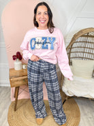 Crochet Cozy Season Graphic Sweatshirt-Light Pink-130 Graphic Tees-Heathered Boho-Heathered Boho Boutique, Women's Fashion and Accessories in Palmetto, FL