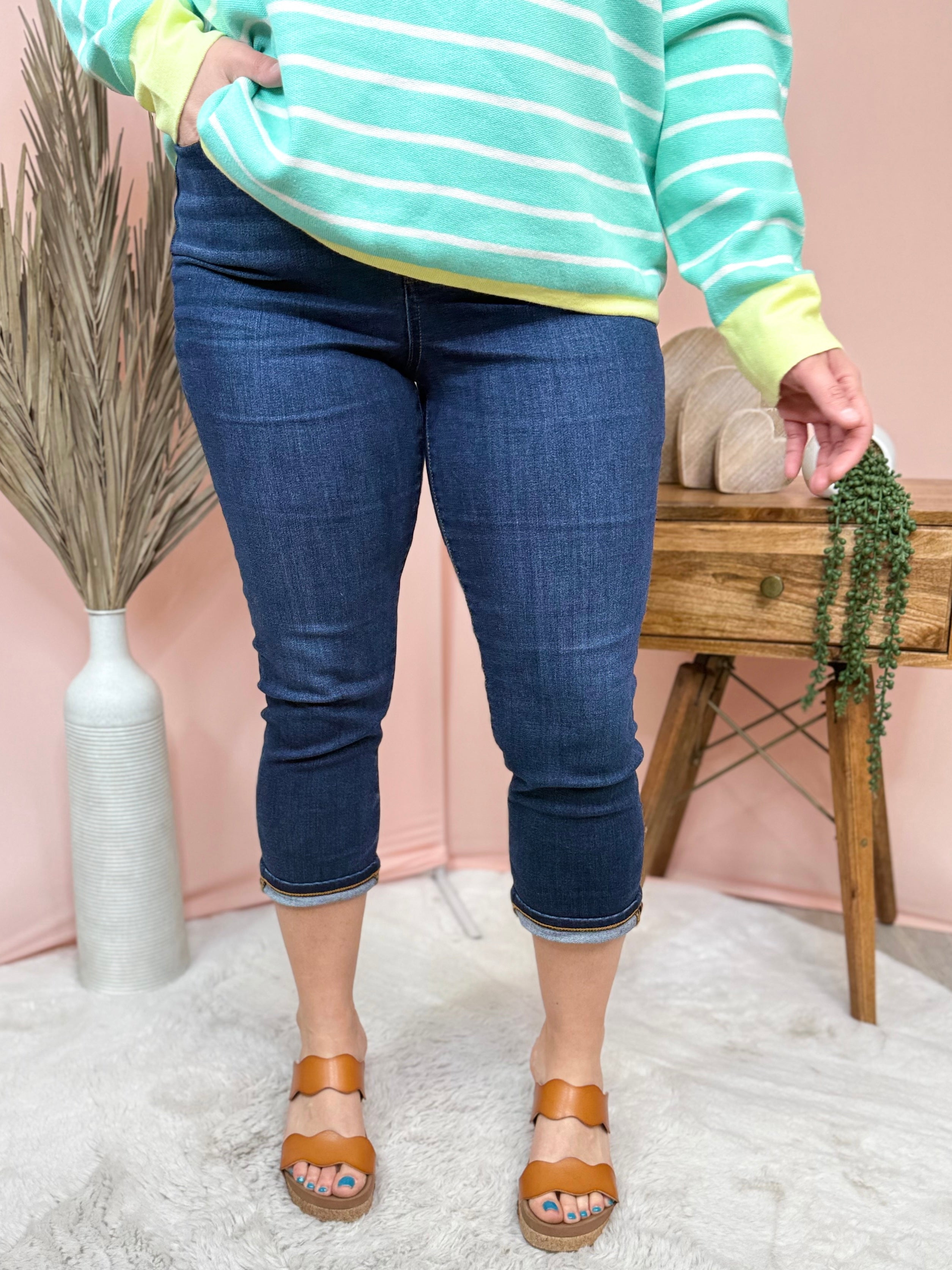 Walking On Sunshine Capri by Judy Blue-190 JEANS-Judy Blue-Heathered Boho Boutique, Women's Fashion and Accessories in Palmetto, FL