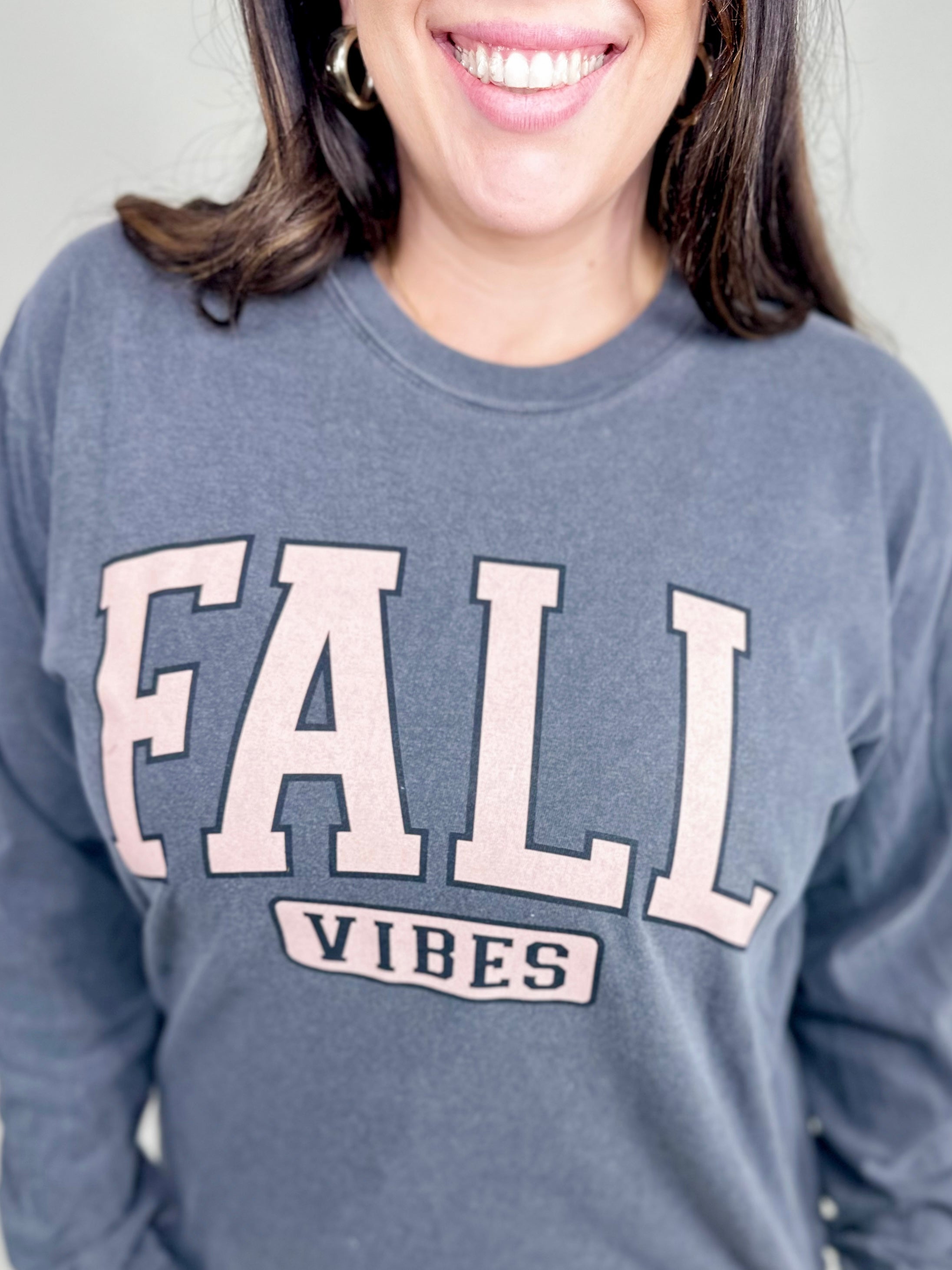 Fall Vibes Cozy Long Sleeve Graphic Tee-120 Long Sleeve Tops-Heathered Boho-Heathered Boho Boutique, Women's Fashion and Accessories in Palmetto, FL