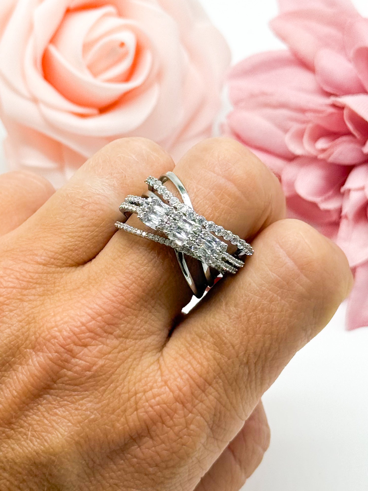 CZ Chunky Wavy Stacked Ring-310 Jewelry-RM Manufacturing-Heathered Boho Boutique, Women's Fashion and Accessories in Palmetto, FL