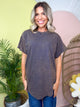 BASIC DESTRUCTED ESPRESSO SIDE SLIT TEE-110 Short Sleeve Top-Pebby Forevee-Heathered Boho Boutique, Women's Fashion and Accessories in Palmetto, FL