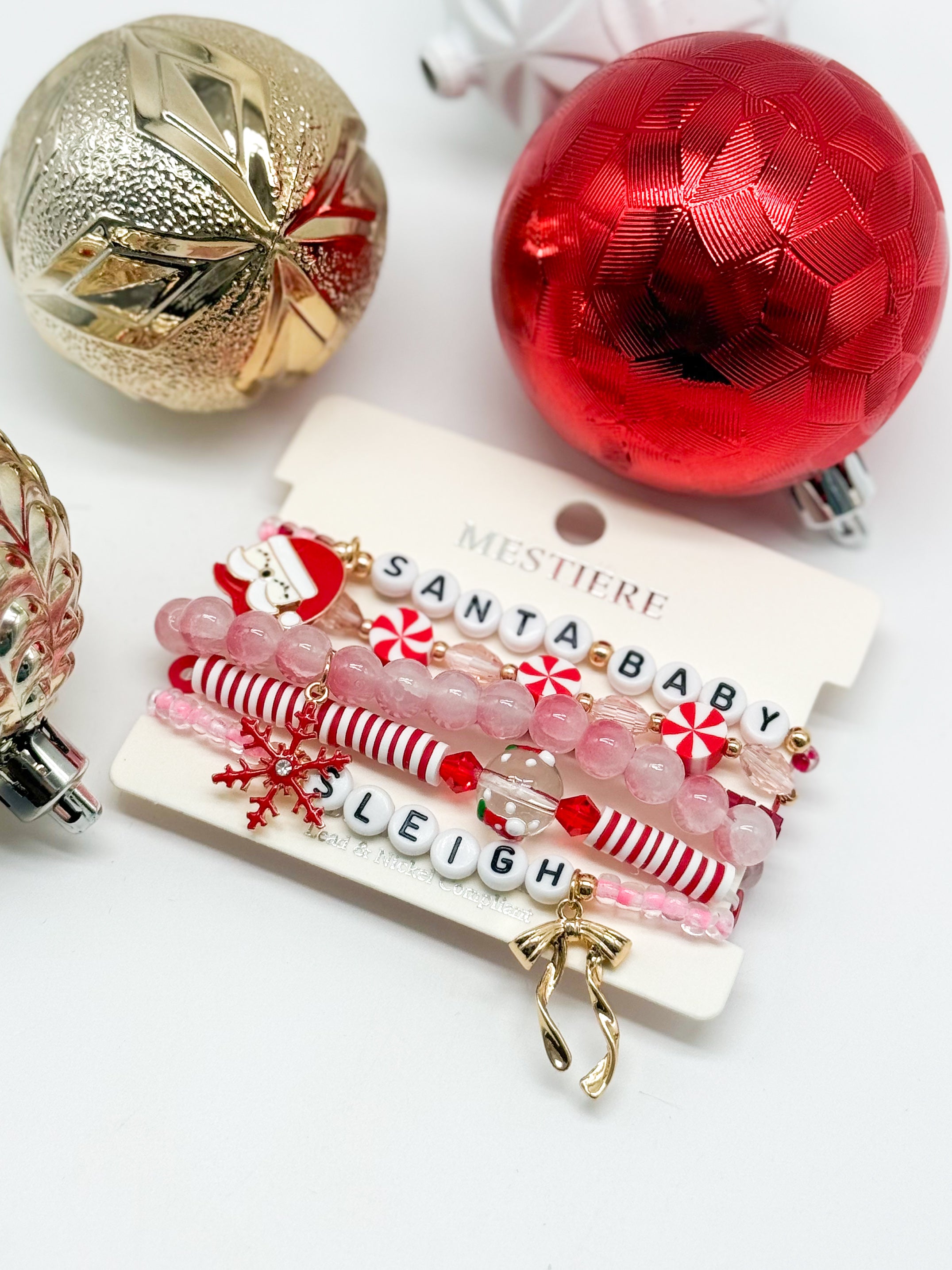 Pink Santa Baby Stretch Bracelet Set-310 Jewelry-Crystal Trading-Heathered Boho Boutique, Women's Fashion and Accessories in Palmetto, FL