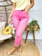 Pink Power Tummy Control Capri Jeans-190 JEANS-SAIGE-Heathered Boho Boutique, Women's Fashion and Accessories in Palmetto, FL