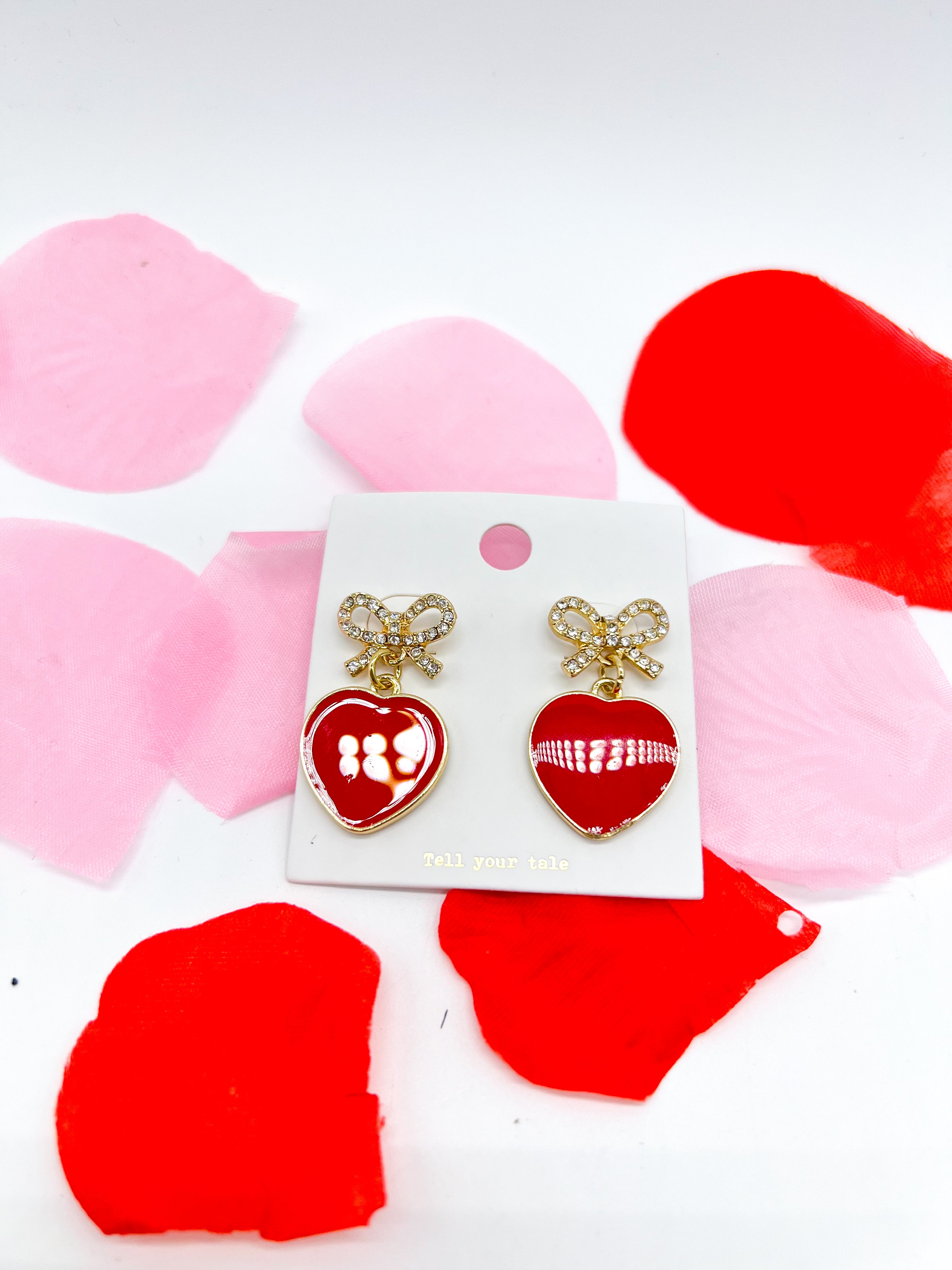 RESTOCK: Bows and Heart Earring-310 Jewelry-Leemode-Heathered Boho Boutique, Women's Fashion and Accessories in Palmetto, FL