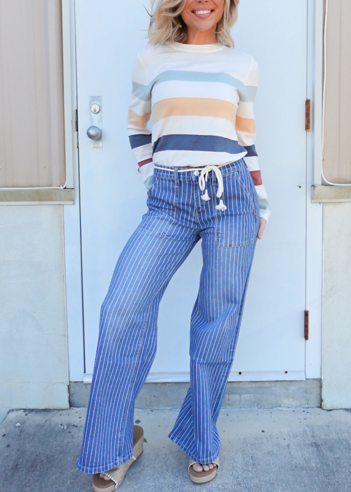 Striped Yacht Club Wide Leg Jeans by Vervet-190 JEANS-Vervet-Heathered Boho Boutique, Women's Fashion and Accessories in Palmetto, FL