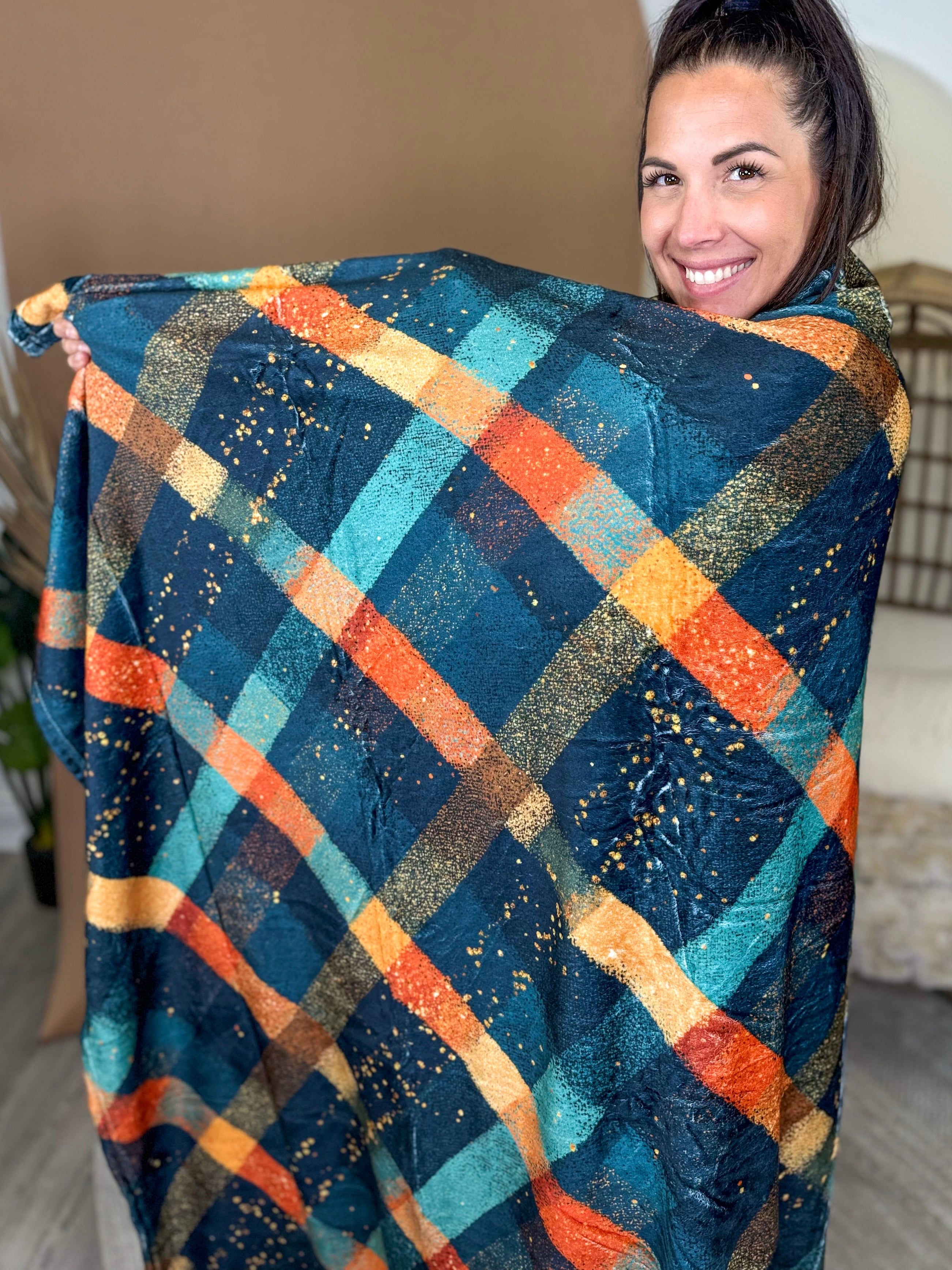 Golden Hour Plaid Blanket-340 OTHER ACCESSORIES-ALIBABA-Heathered Boho Boutique, Women's Fashion and Accessories in Palmetto, FL
