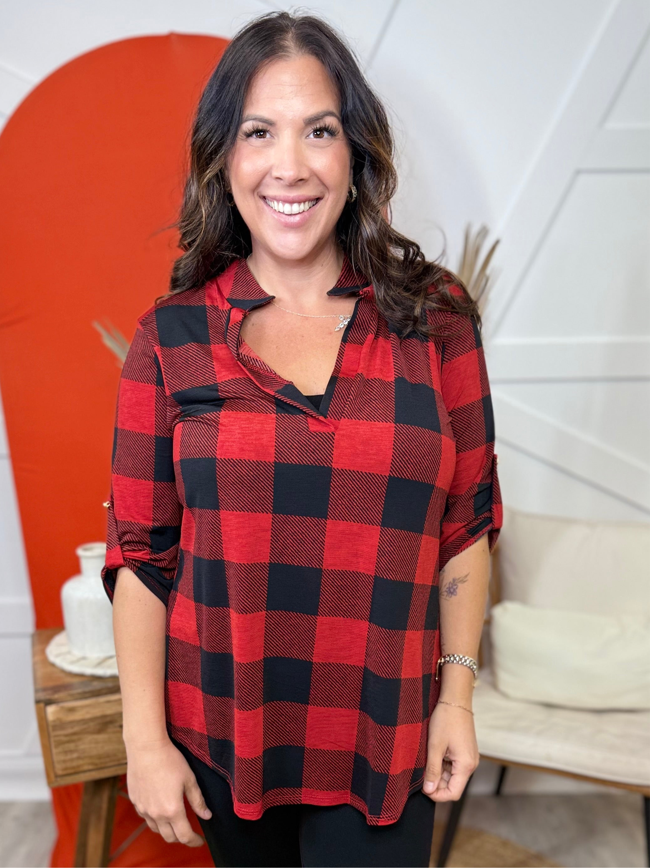 Stay in Check Top-120 LONG SLEEVE TOPS-Heimish-Heathered Boho Boutique, Women's Fashion and Accessories in Palmetto, FL