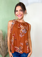 Floral High-Neck Sleeveless Top-100 TANK/CROP TOPS-TIMING-Heathered Boho Boutique, Women's Fashion and Accessories in Palmetto, FL